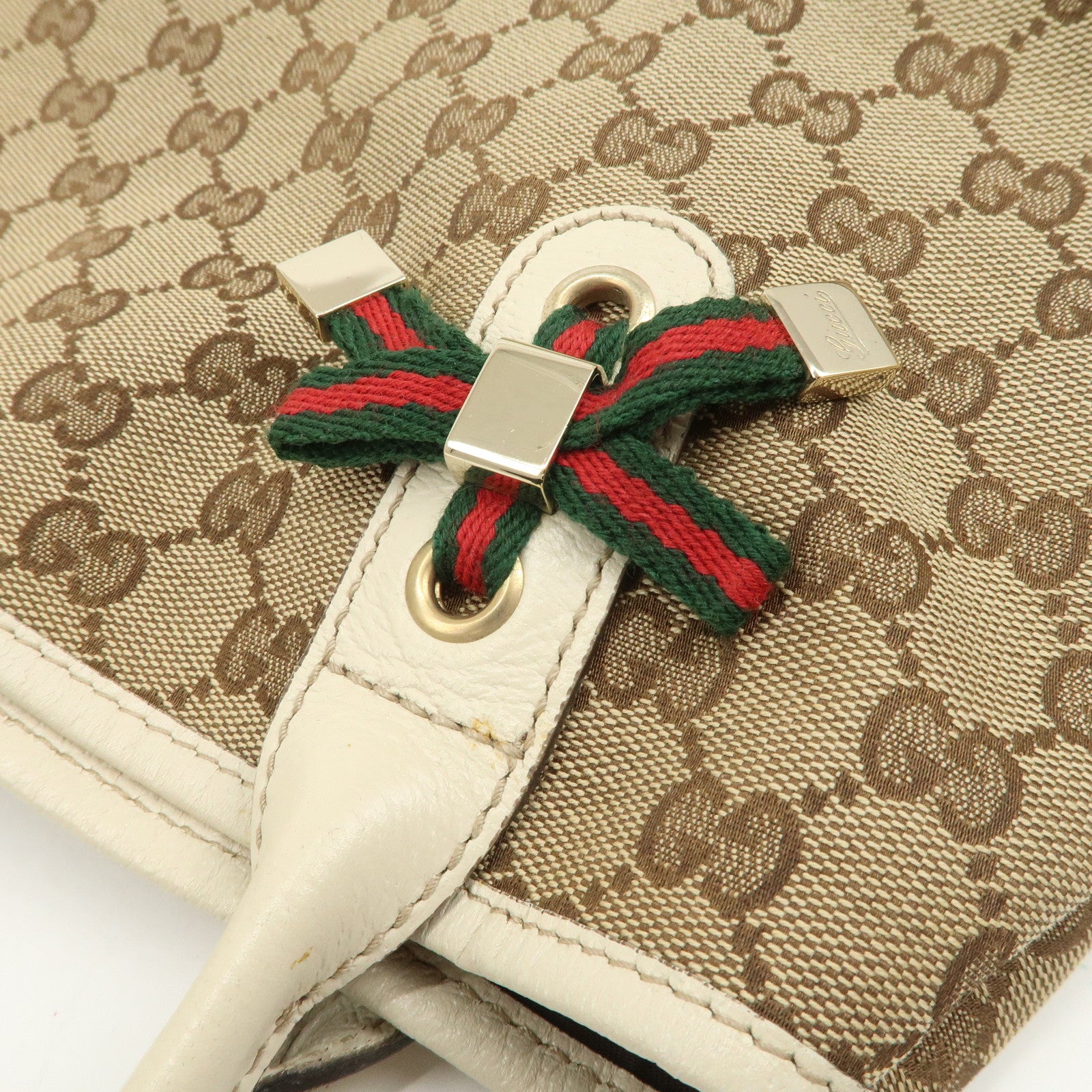 GUCCI Princy Sherry GG Canvas Leather Tote Bag Brown Ivory 163805