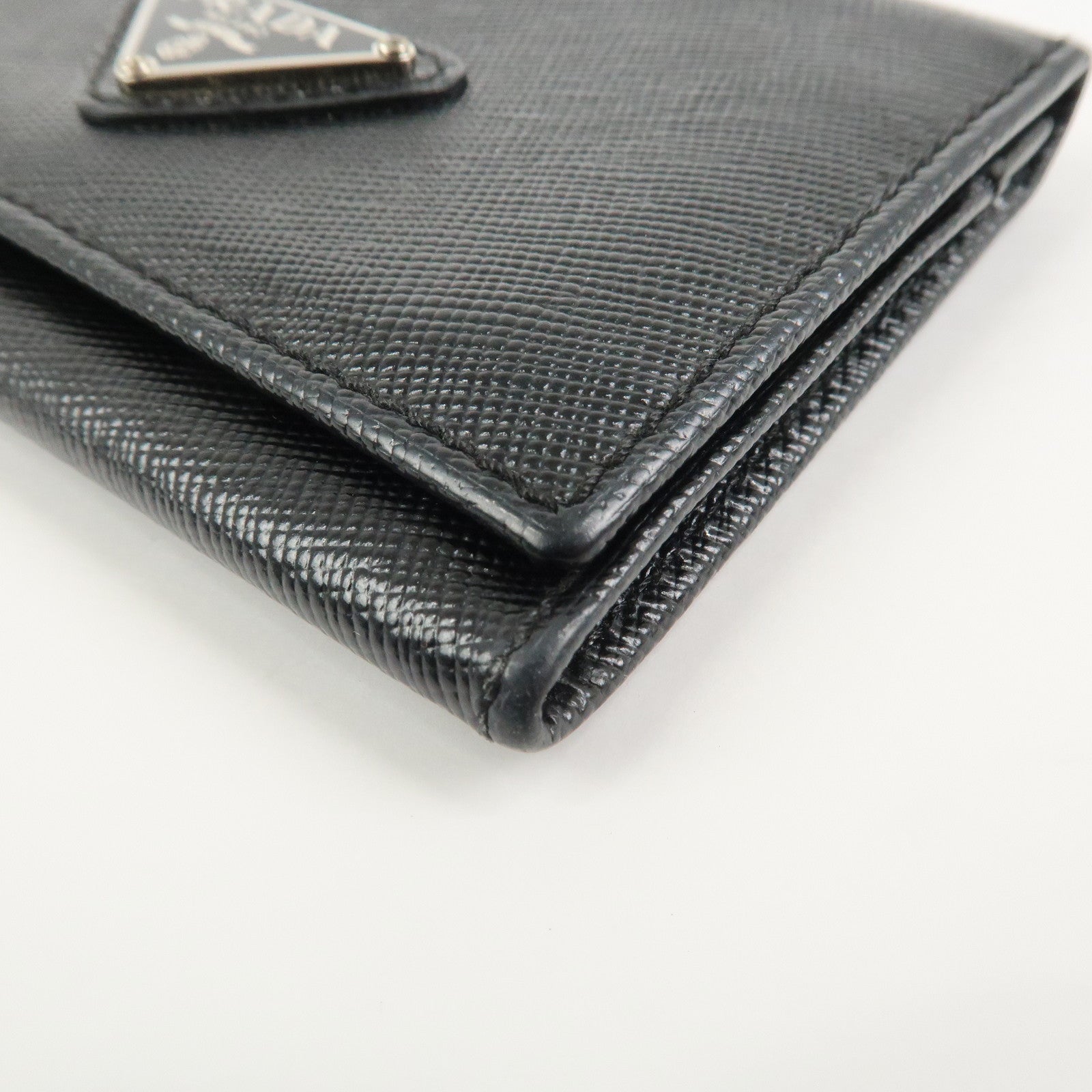 PRADA Triangle Logo Saffiano Leather Card Case Card Holder Black