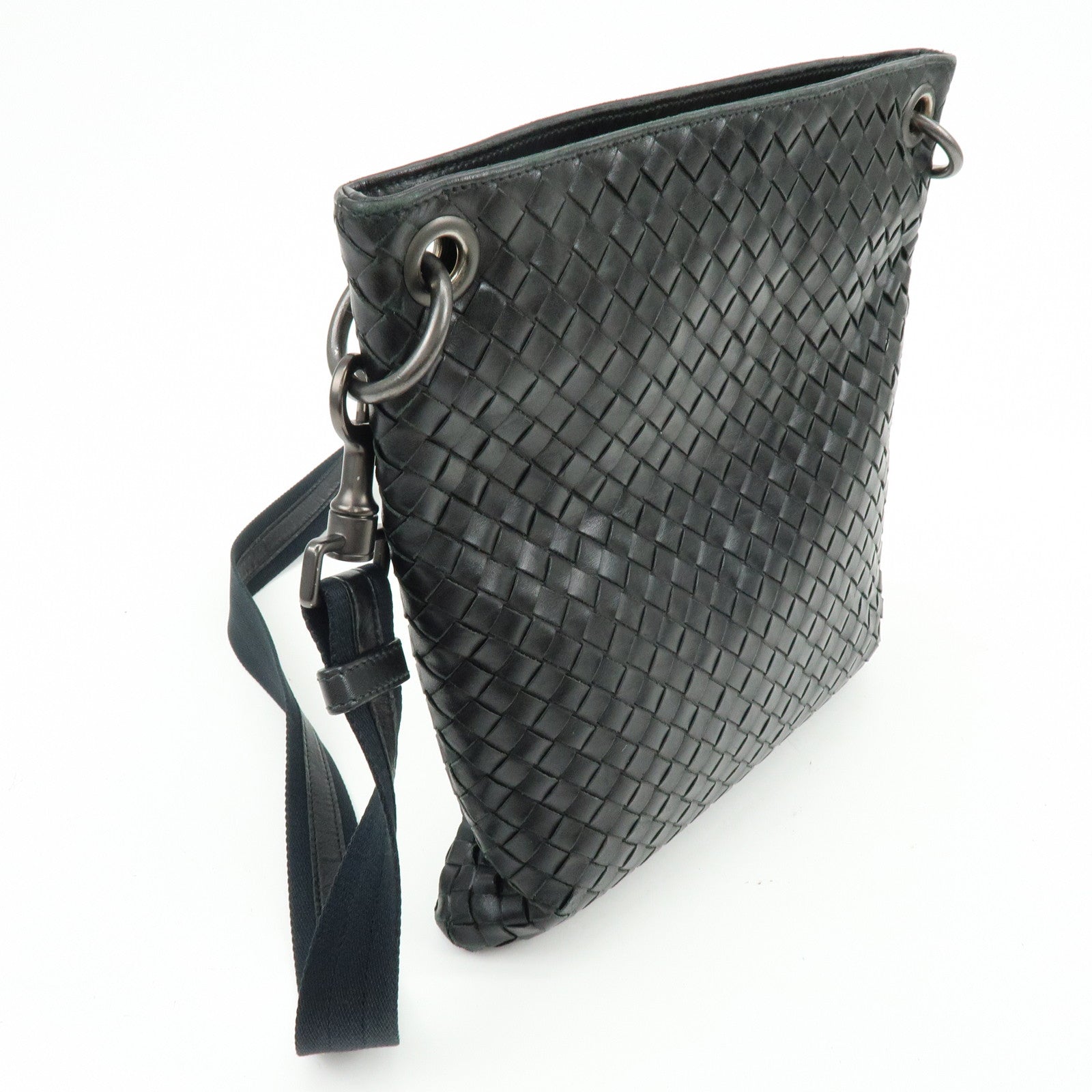 BOTTEGA VENETA Intrecciato Leather Shoulder Bag Black 172736
