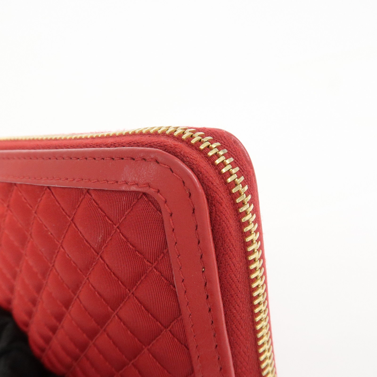 PRADA Nylon Leather L Fastener Zippy Long Wallet Red 1ML183