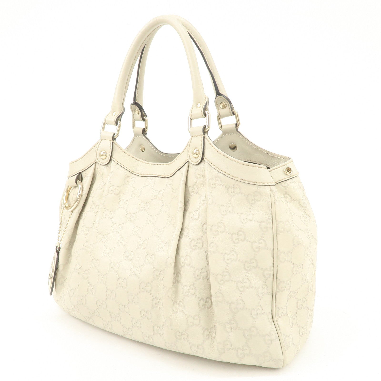 GUCCI Sukey Guccissima Leather Tote Bag Hand Bag Ivory 211944 Used