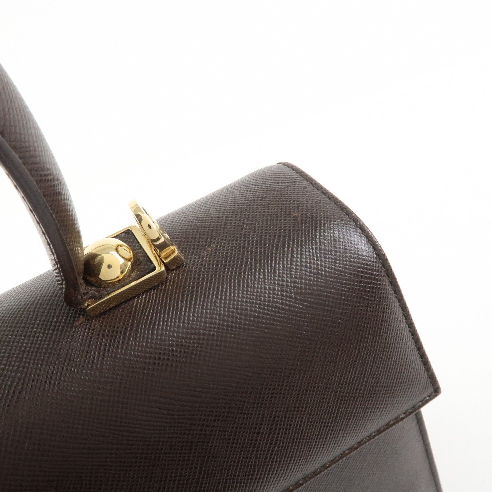 Ferragamo Gancini Leather 2Way Bag Hand Bag Shoulder Bag Dark Brown