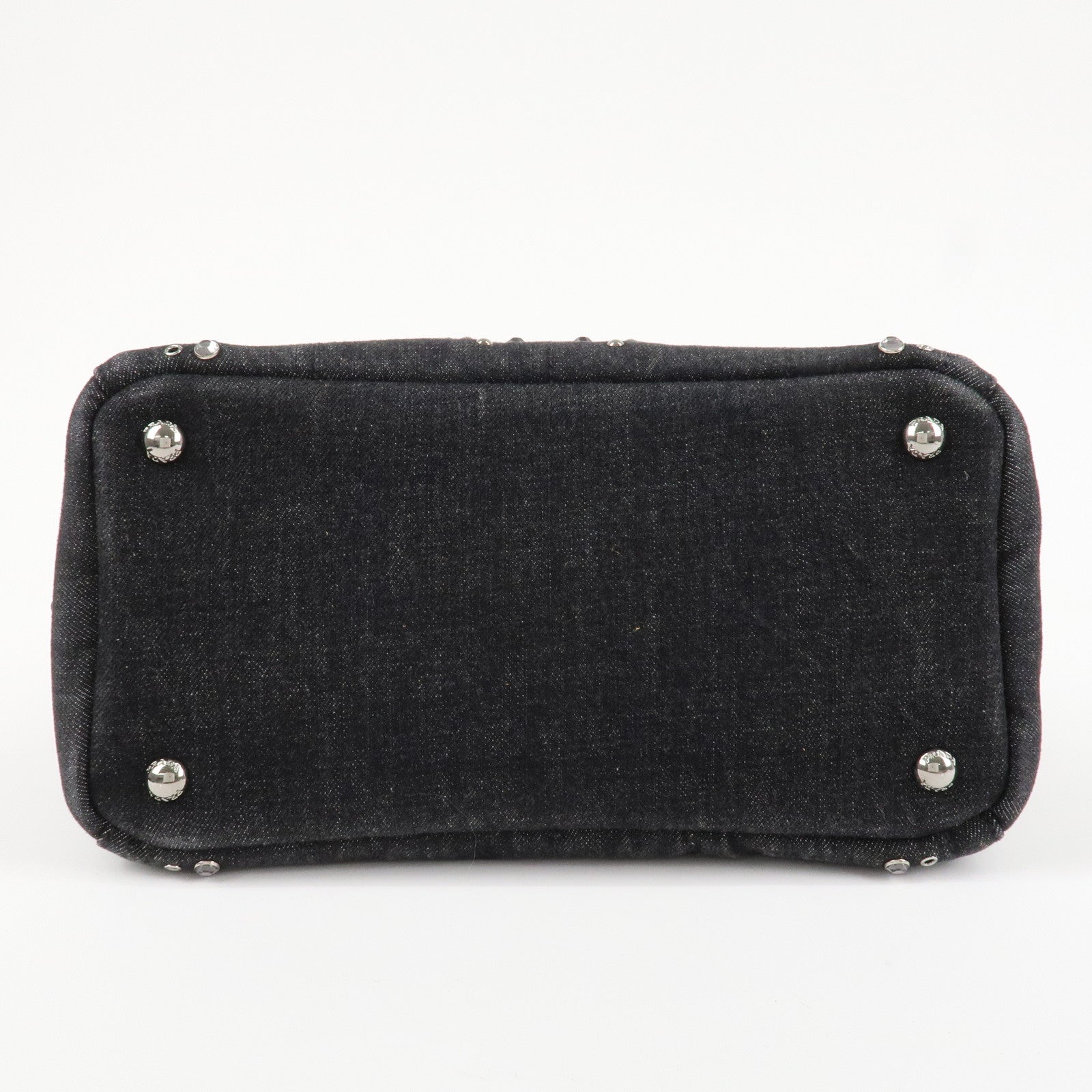 PRADA Canapa Mini Canvas Studs 2Way Shoulder Bag Hand Bag Black B2439G Used