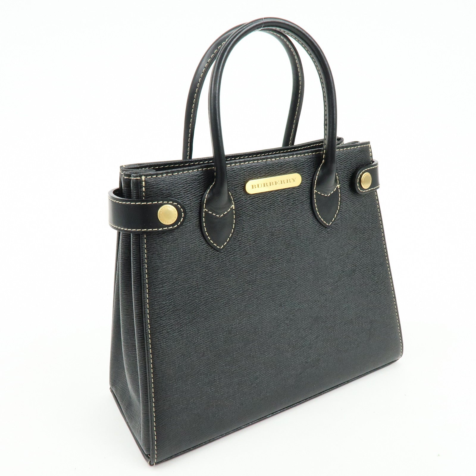 BURBERRY Logo Leather Hand Bag Black