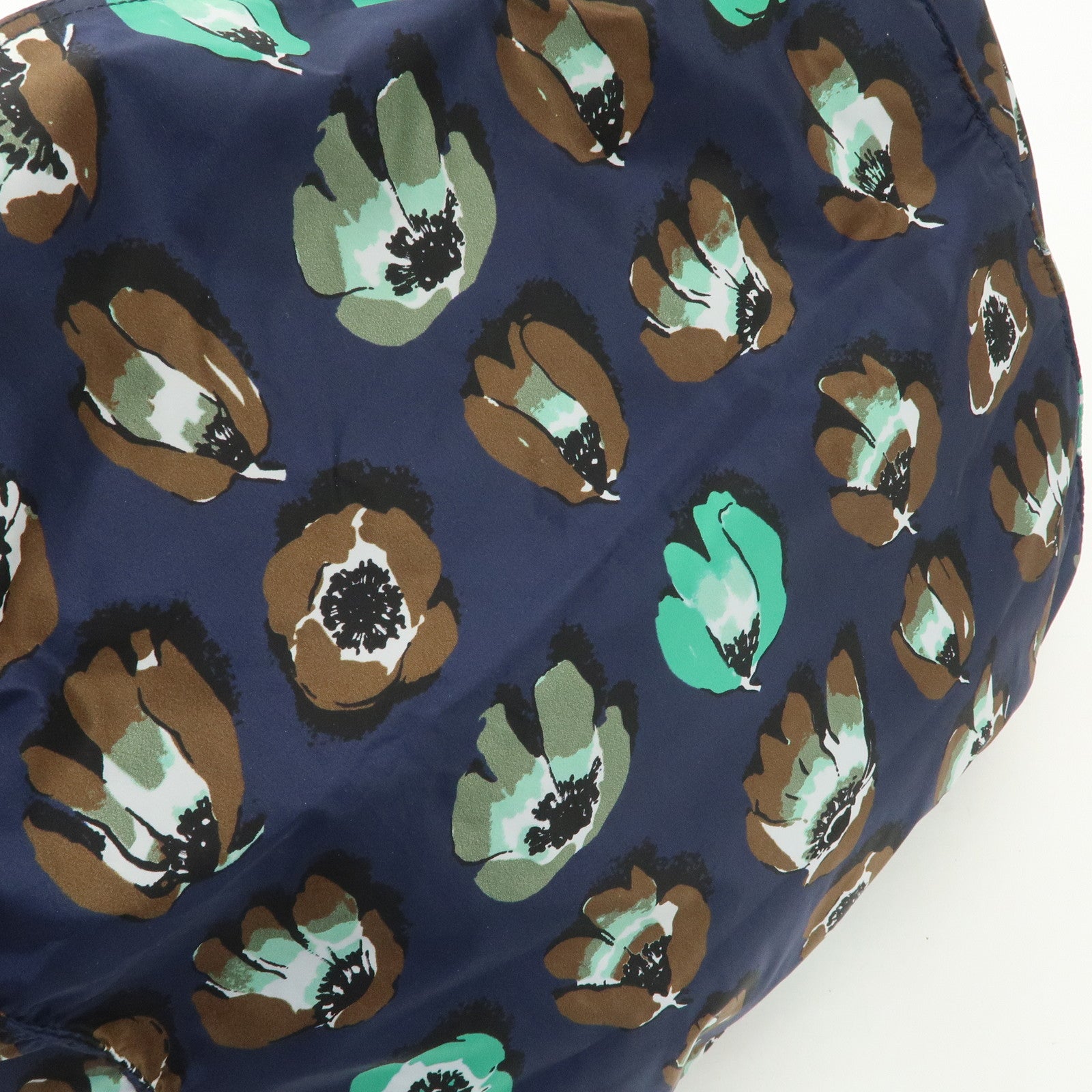 PRADA Triangle Logo Nylon Tote Bag w/Pouch Flower Print Navy B4626B Used