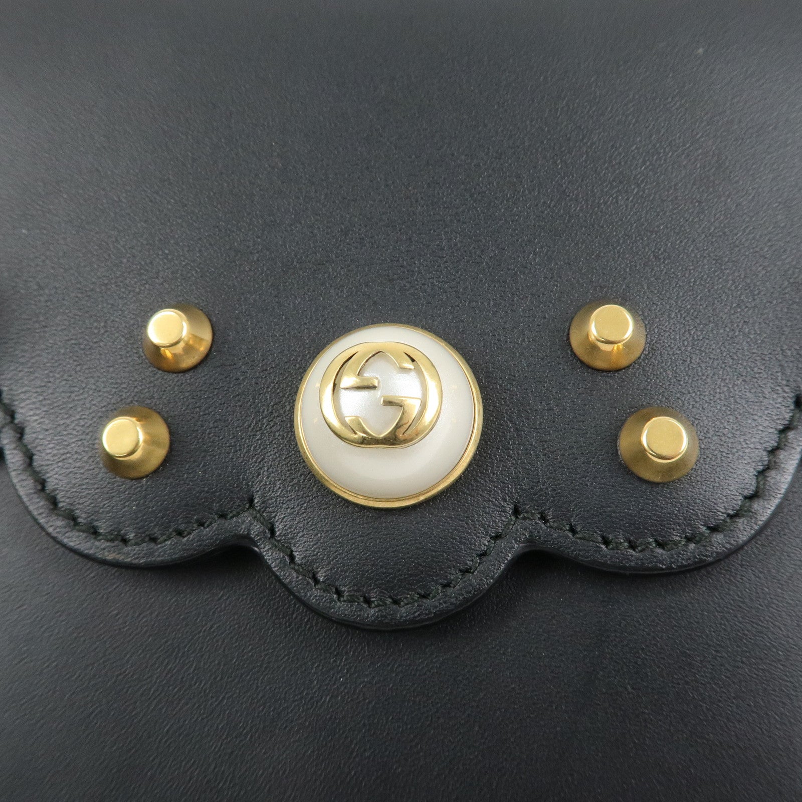 GUCCI GG Marmont Leather Chain Wallet Gold HDW Black 431478 Used