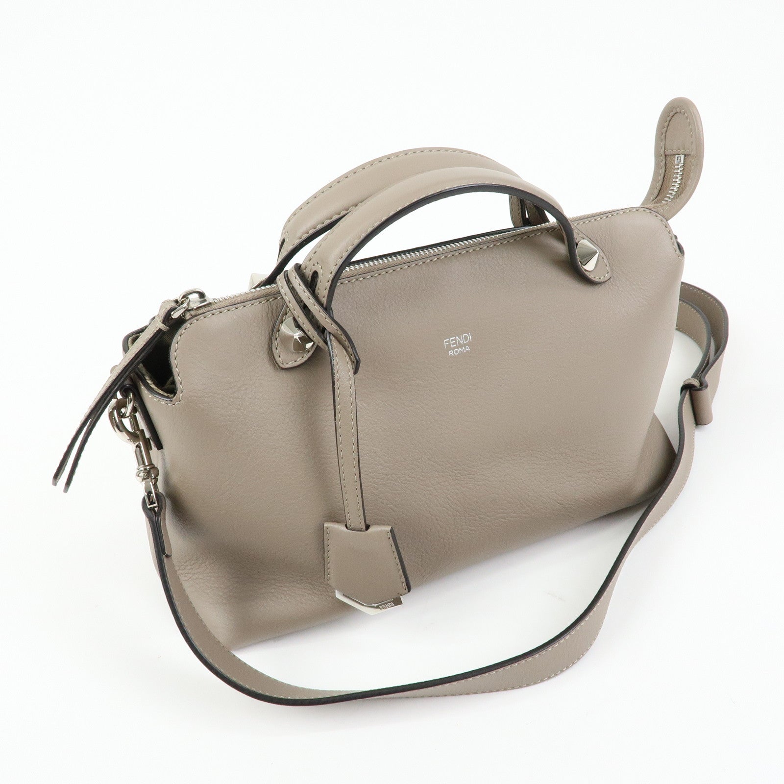 FENDI By The Way Medium Leather 2Way Bag Hand Bag Greige 8BL146