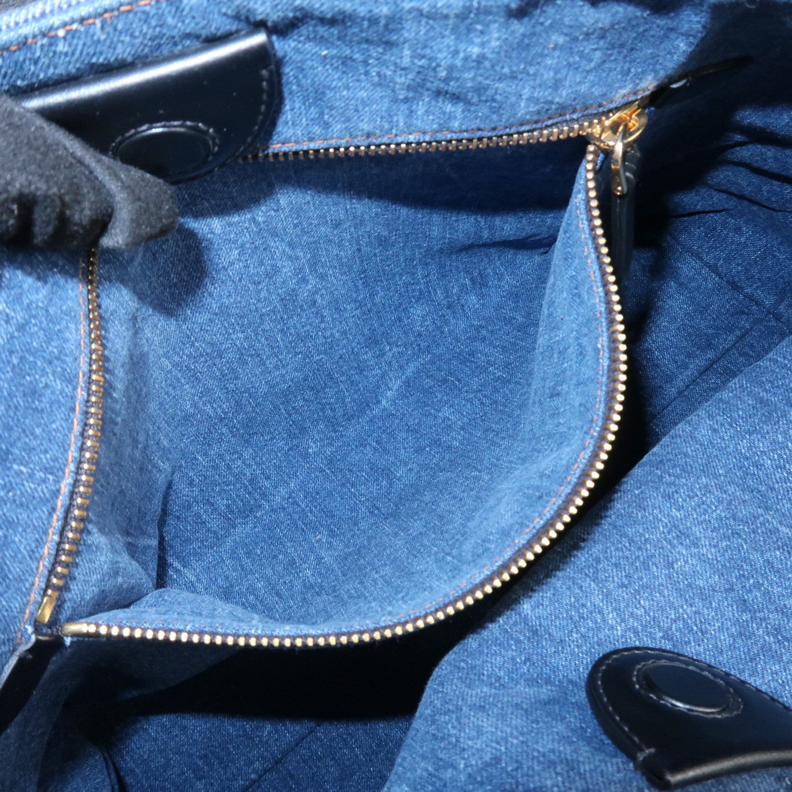 MIU MIU Leather Denim Tote Bag Shoulder Bag Navy 5BG024 Used