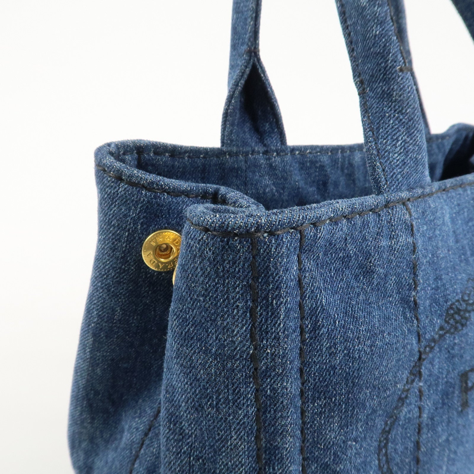 PRADA Canapa Denim 2Way Bag Hand Bag Shoulder Bag Navy B2642B Used