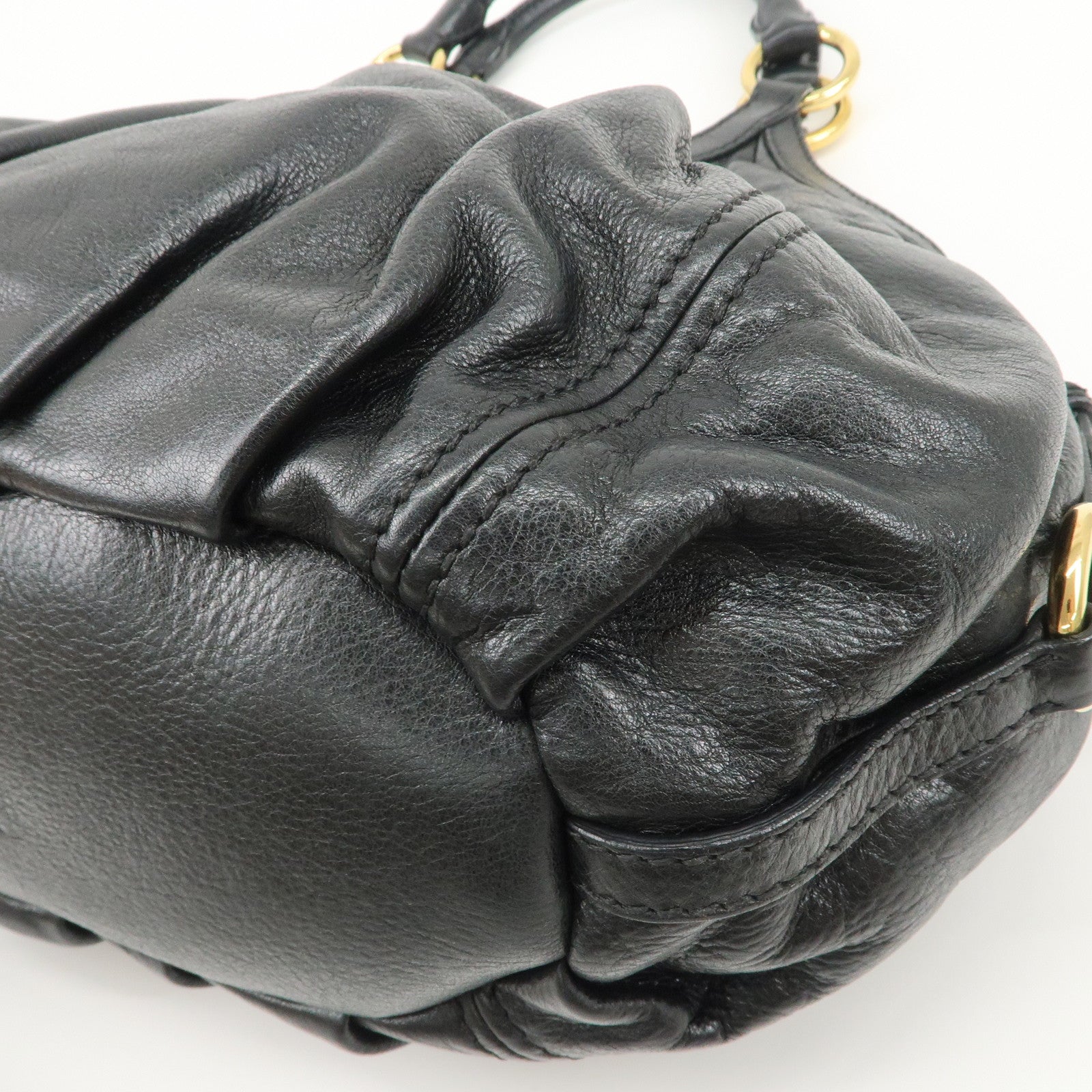 MIUMIU Logo Leather Shoulder Bag Tote Bag Black GOLD HDW Used