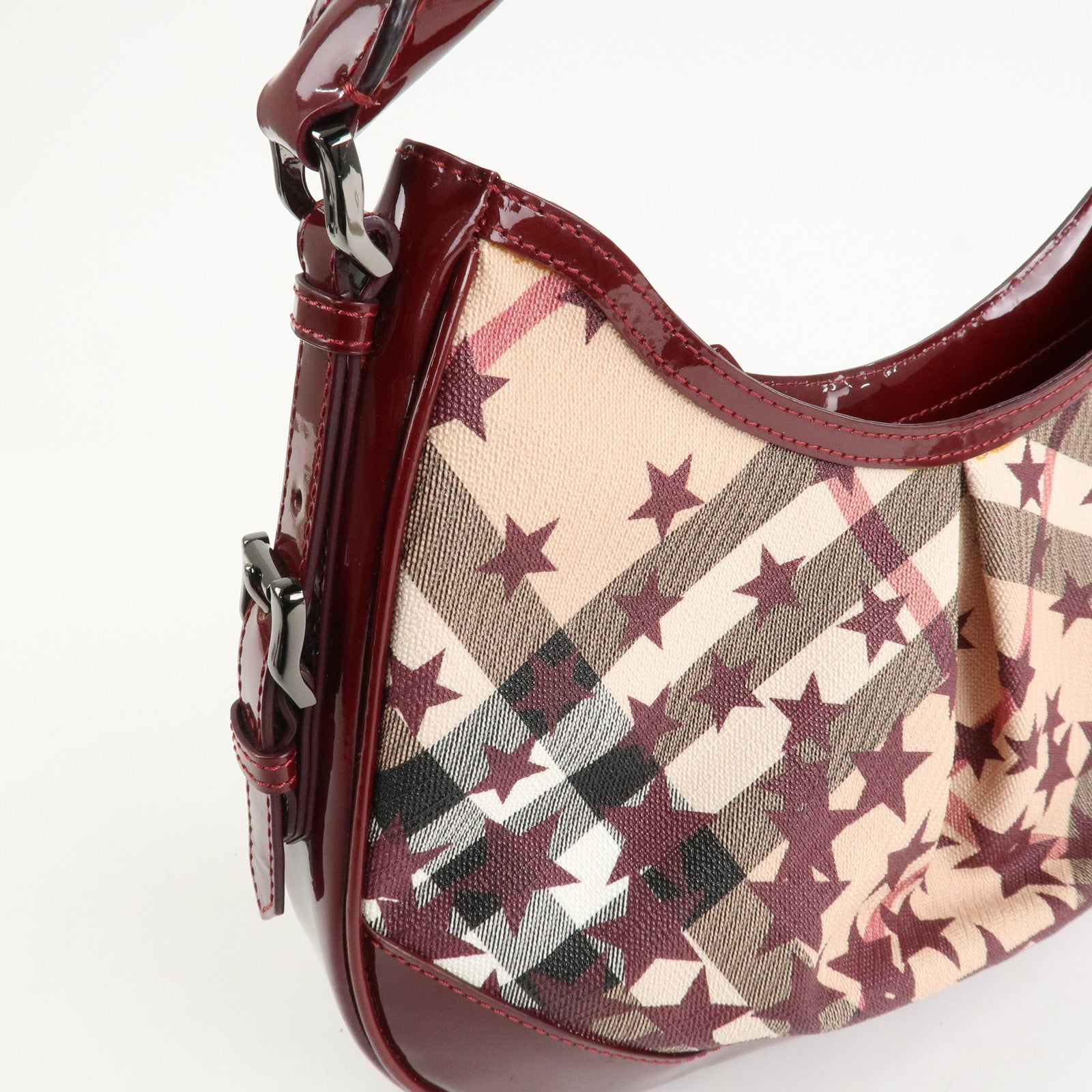 BURBERRY Patent Leather Nova Plaid PVC Shoulder Bag Hand Bag Beige Wine Used