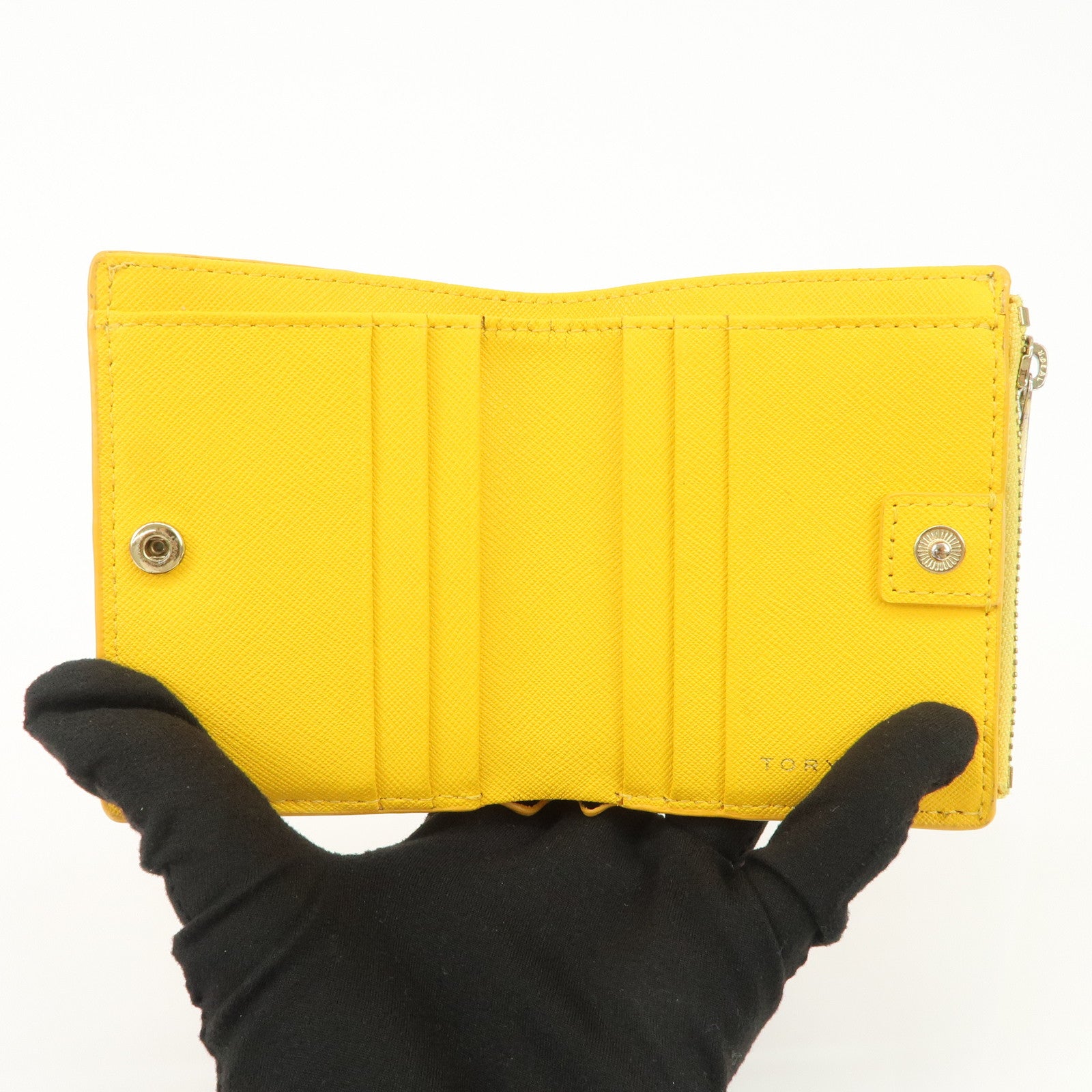 TORY BURCH Leather Set of 5 Compact Wallet Blue Yellow Ivory Black