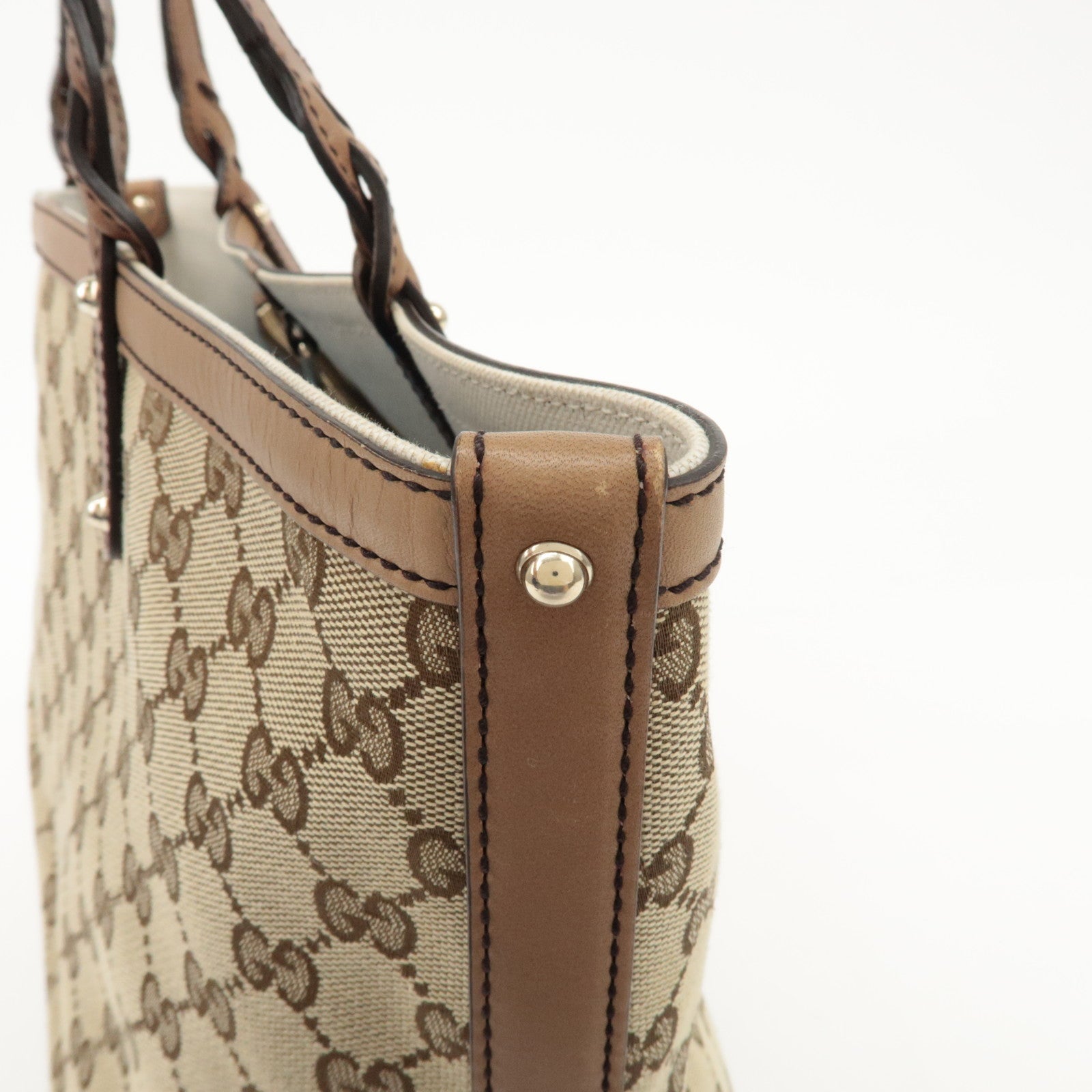 GUCCI GG Canvas Leather Tote Bag Beige Brown 247209 Used