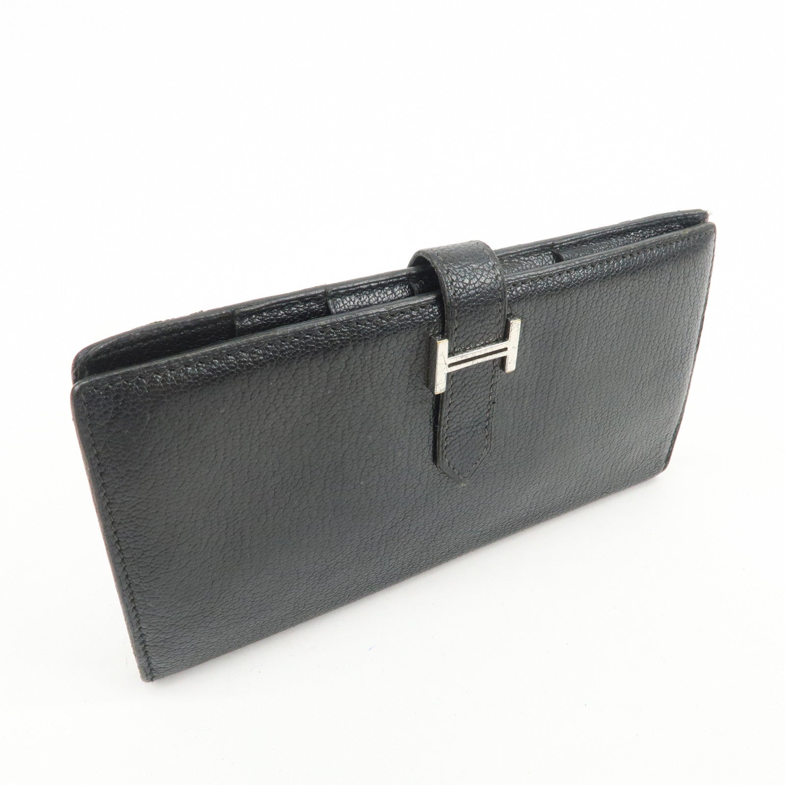 HERMES Bearn Veau Epsom Leather Bi-fold Long Wallet Black