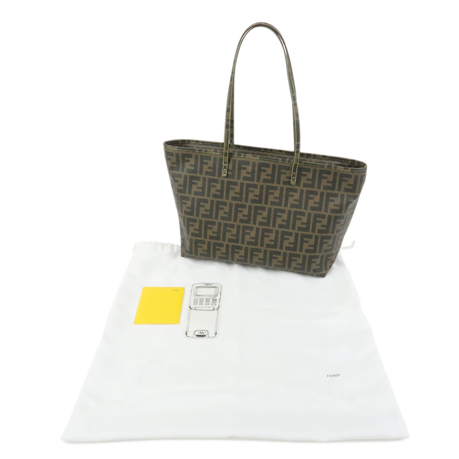 FENDI Zucca PVC Tote Bag Hand Bag Brown Light Green Stich 8BH198