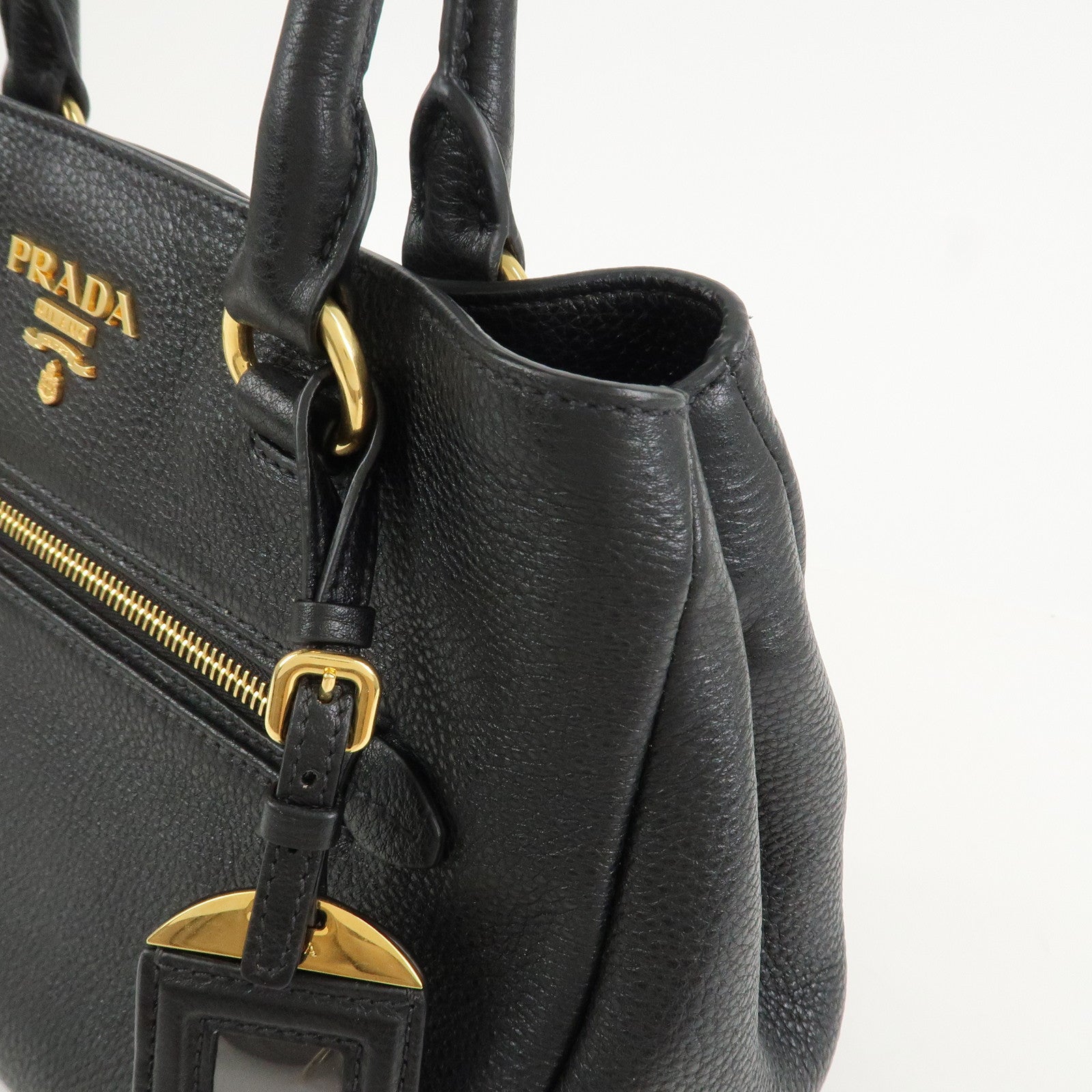 PRADA Logo Leather 2Way Bag Shoulder Bag Hand Bag Black 1BG044