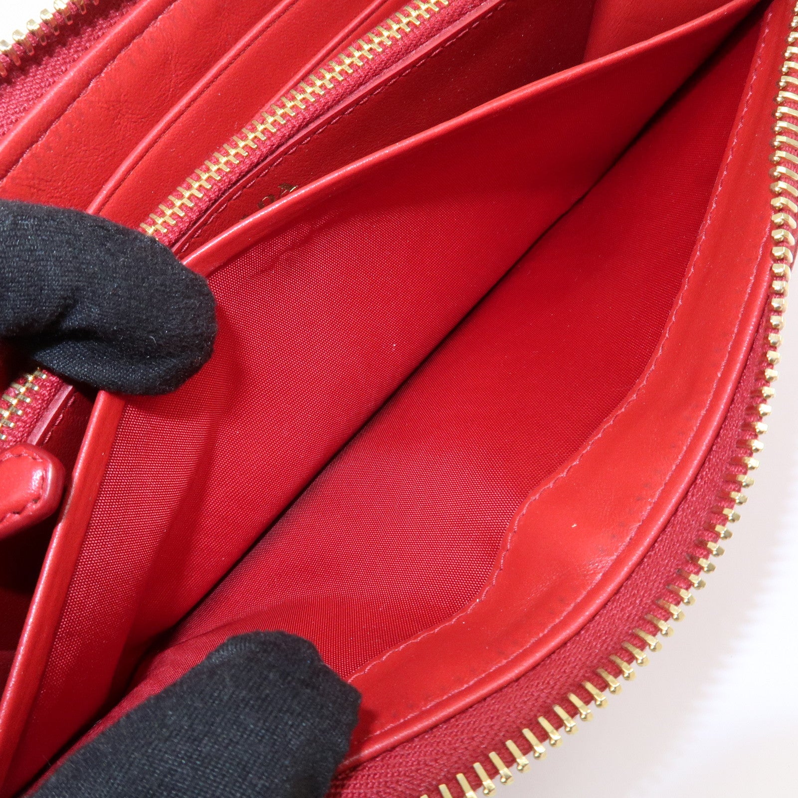 PRADA Nylon Leather L Fastener Zippy Long Wallet Red 1ML183