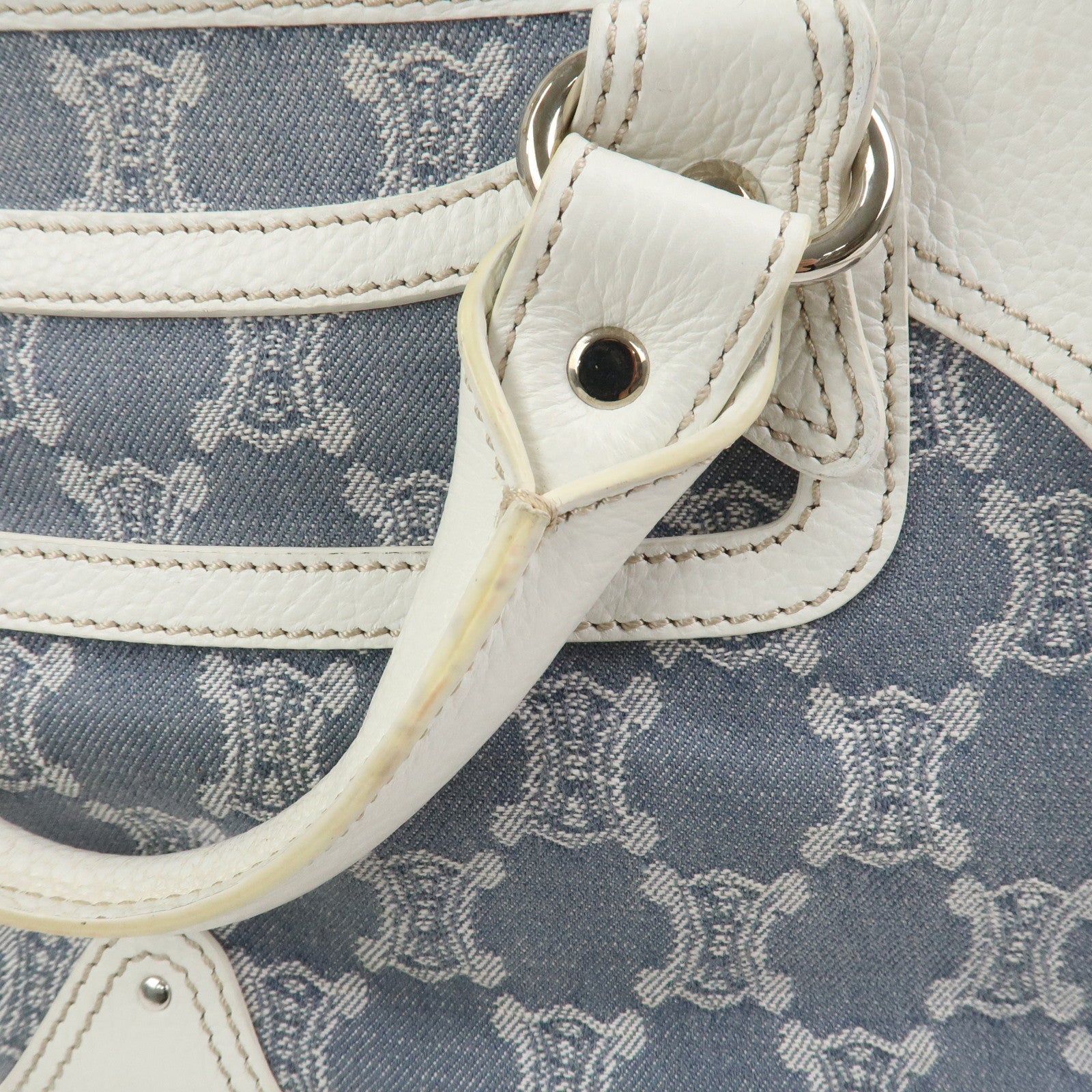 CELINE Macadam Canvas Leather Boogie Bag Hand Bag Light Blue White