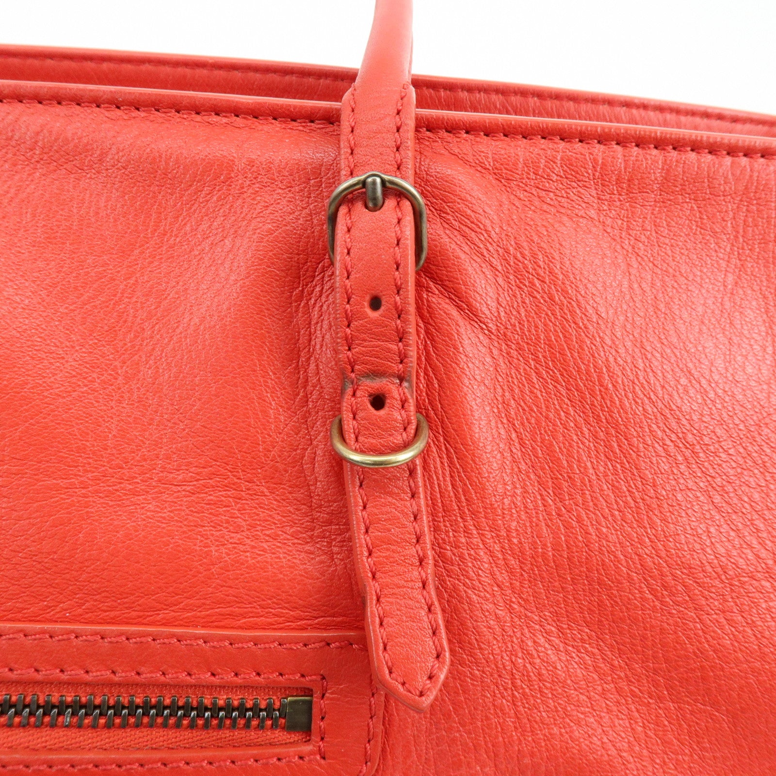 BALENCIAGA Paper Office Zip Leather Tote Bag Hand Bag Red 327771