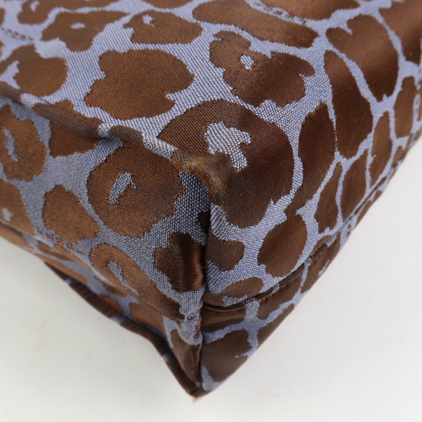 FENDI Leopard Canvas Satin Leather Tote Bag Hand Bag Blue 8BH173