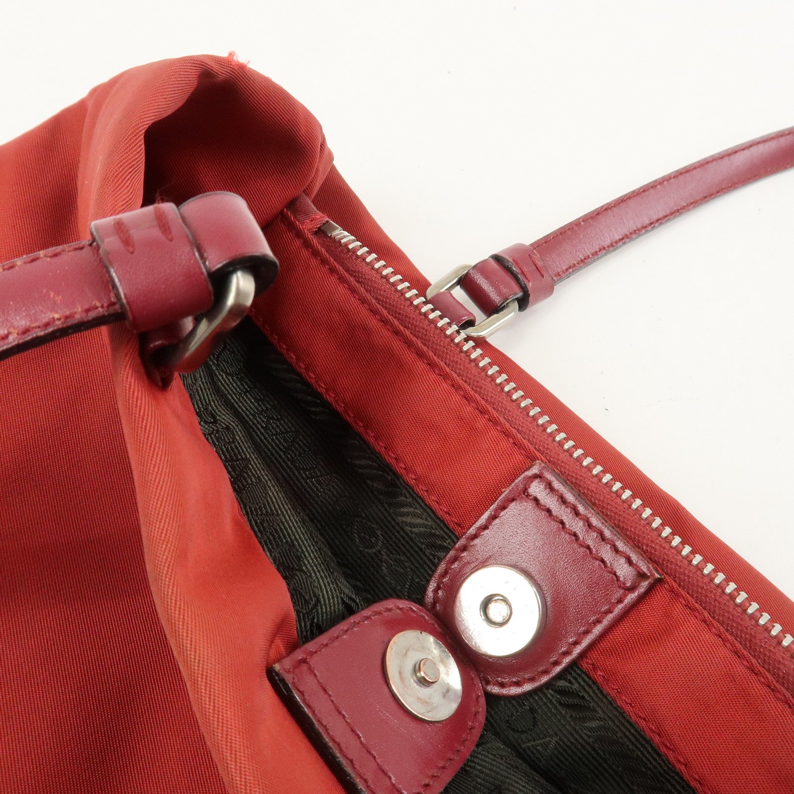 PRADA Triangle Logo Nylon Leather Tote Bag Shoulder Bag Red