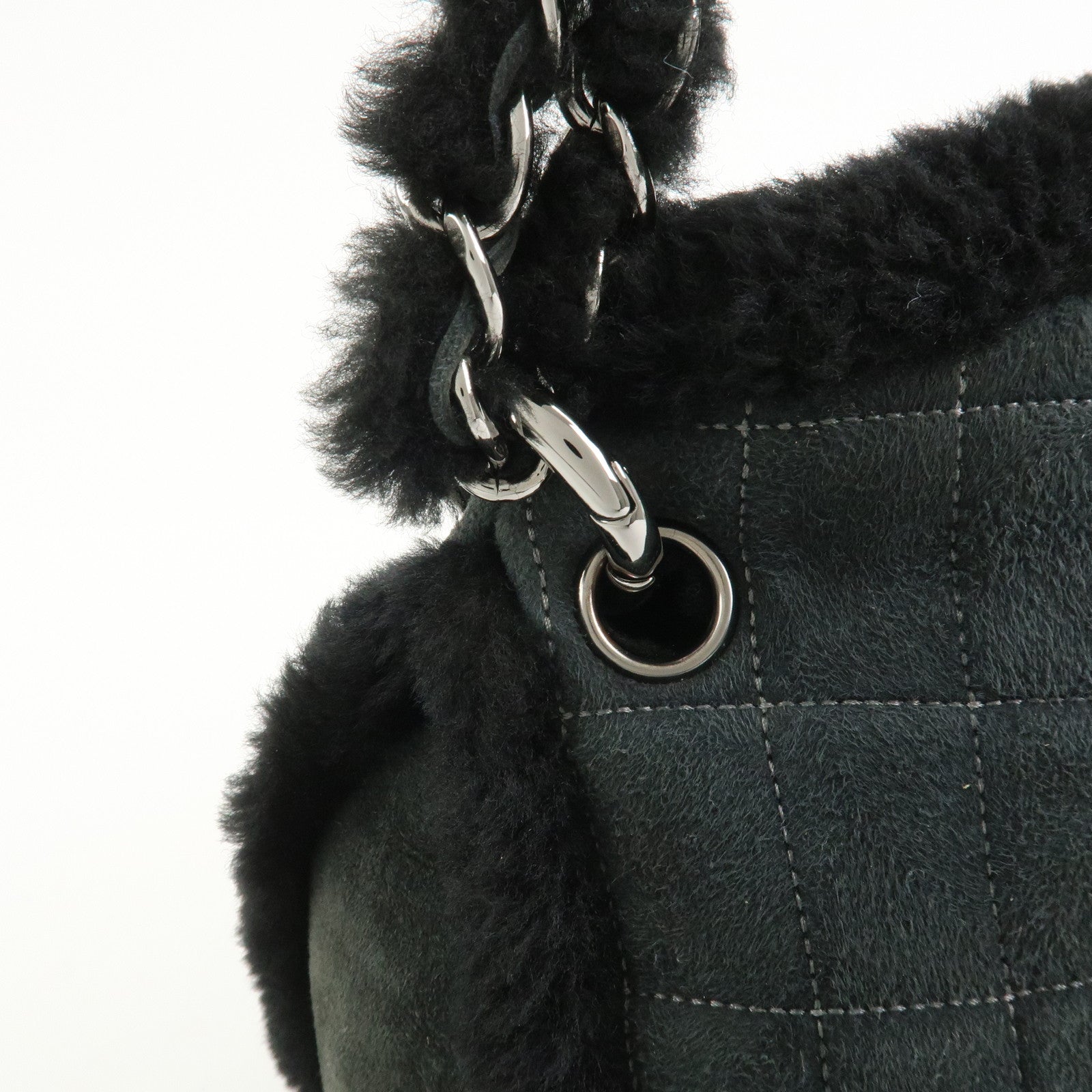 CHANEL Mouton Leather Chain Shoulder Bag Hand Bag Black Silver