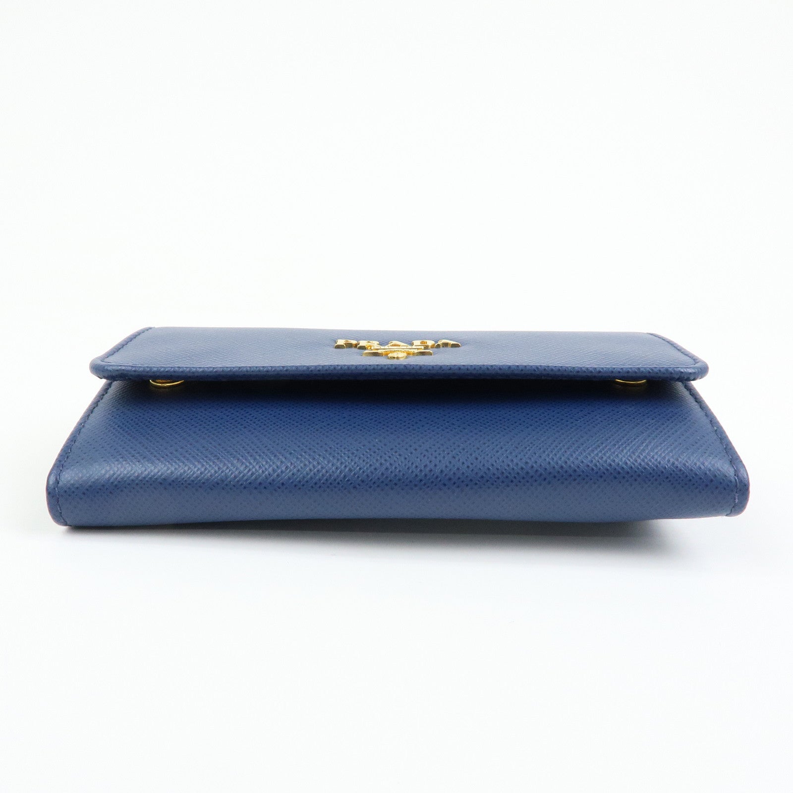 PRADA Saffiano Leather Compact Wallet Card Case Blue 1MC015