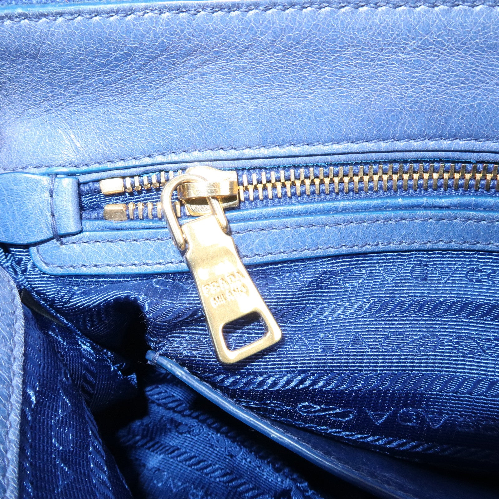 PRADA Leather Shoulder Bag Hand Bag Blue BR4984 Used