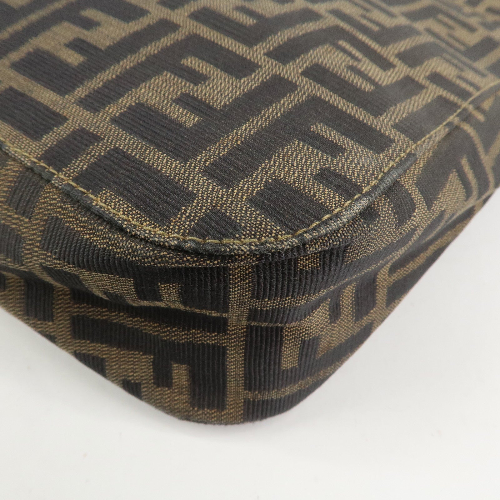 FENDI Zucca Canvas Leather Shoulder Bag Hand Bag Brown Black
