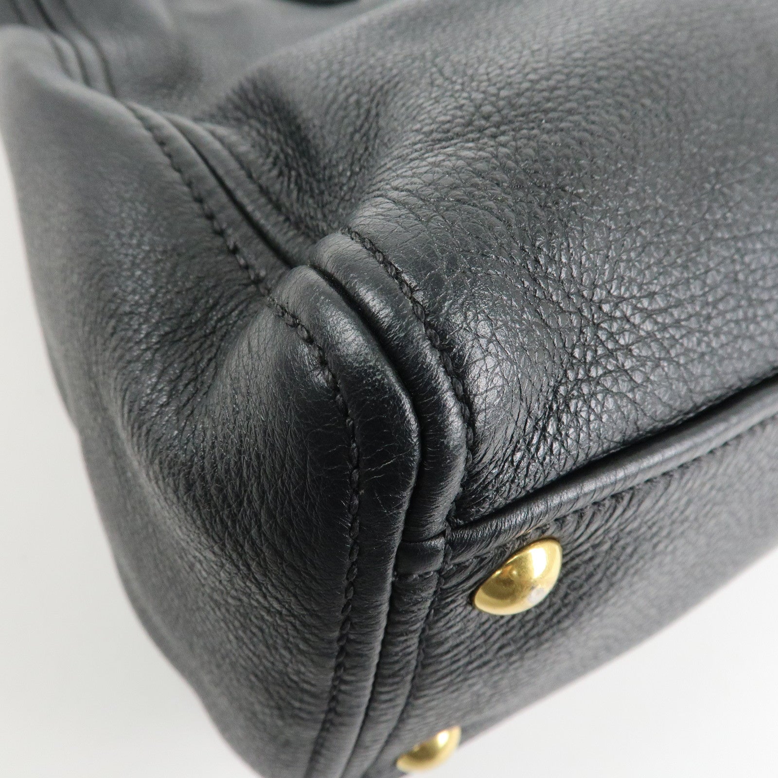 MIU MIU Logo Leather 2Way Bag Tote Bag Shoulder Bag Black RR1901 Used