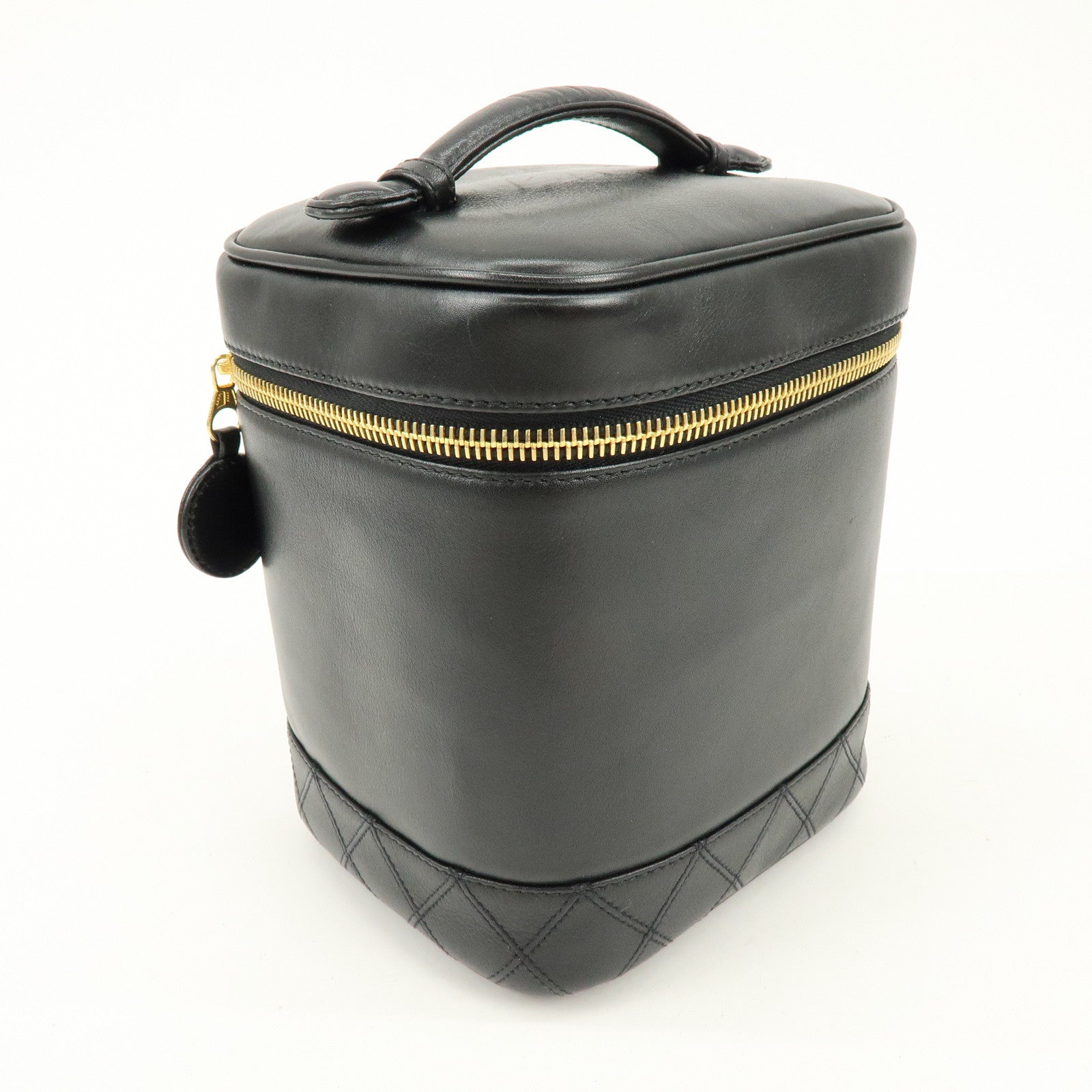 CHANEL COCO Mark Lamb Skin Vanity Bag Hand Bag Black A01998