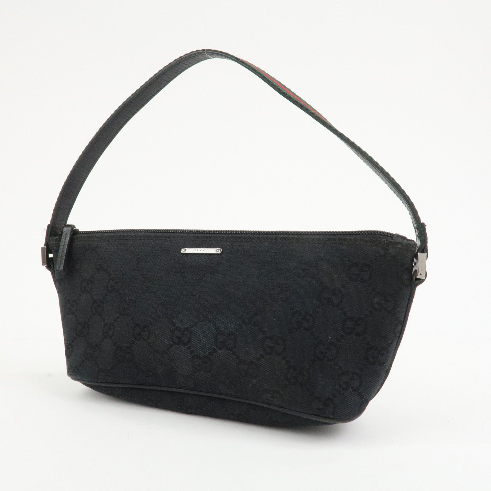 GUCCI Sherry Boat Bag GG Canvas Leather Hand Bag Black 141809