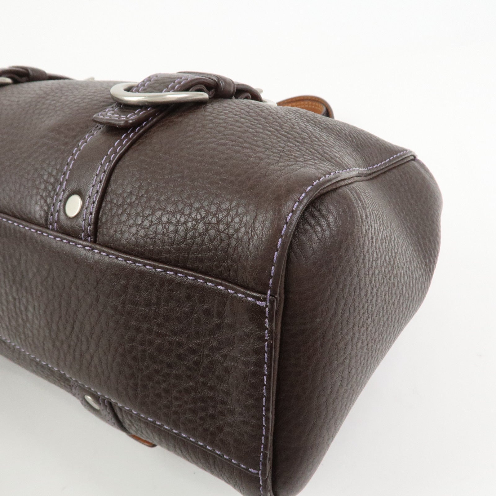 COACH Logo Leather Shoulder Bag Hand Bag Boston Bag Dark Brown