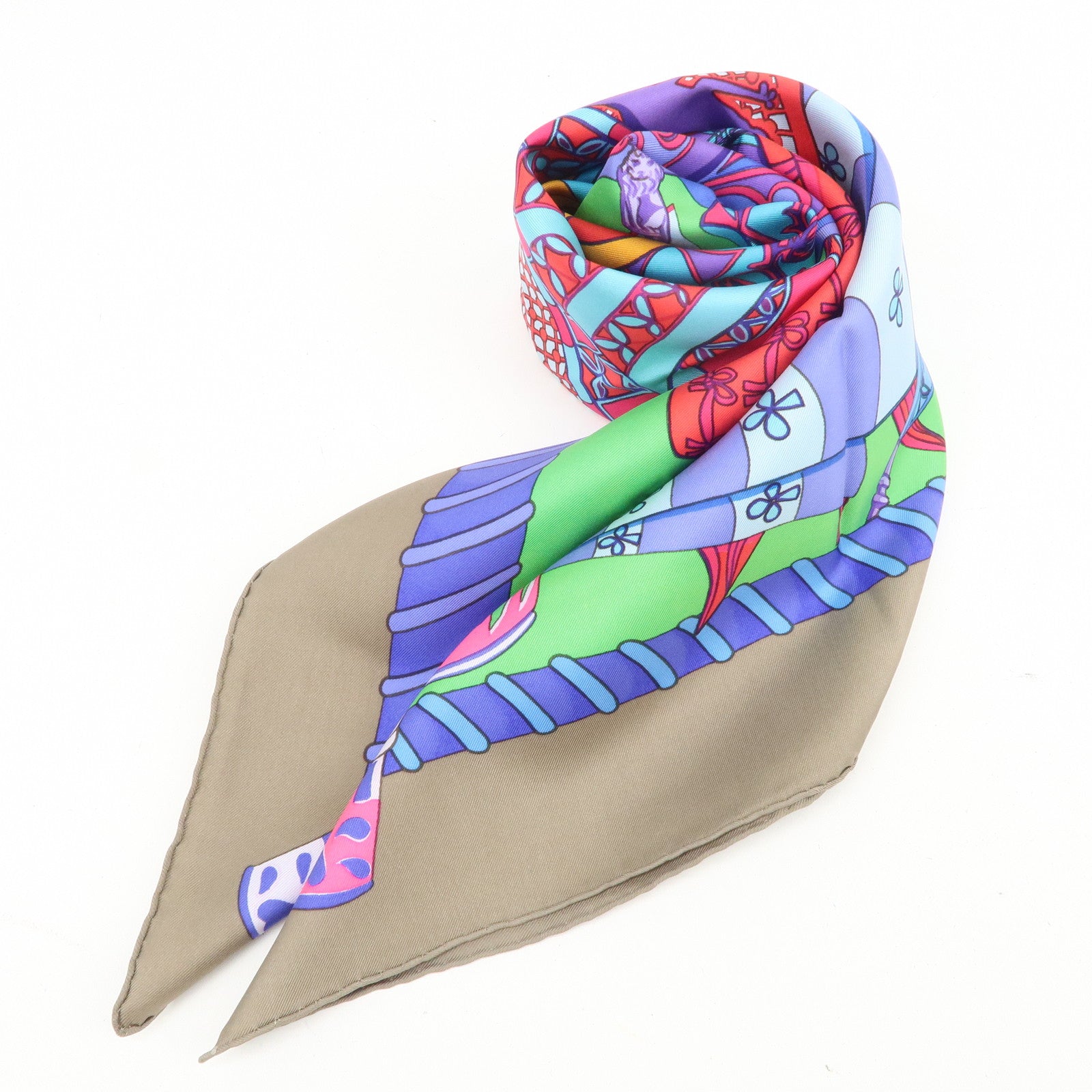 HERMES Carre 90 Silk 100% Etendards et Bonnieres Scarf Multi Color