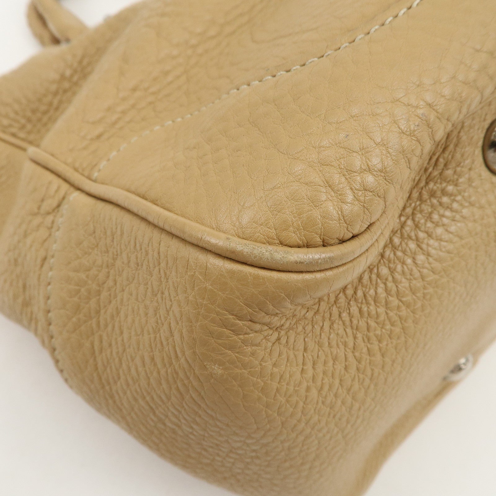 PRADA Logo Leather 2Way Bag Hand Bag Shoulder Bag Beige BN1364