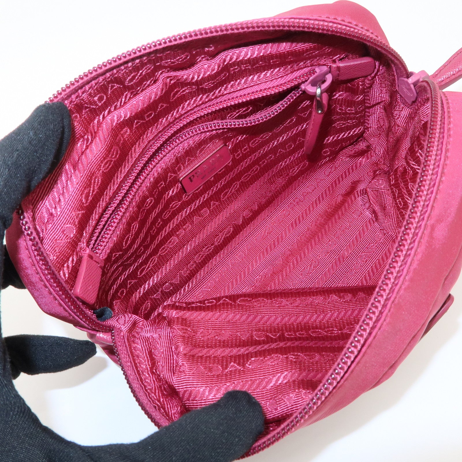 PRADA Triangle Logo Nylon Leather Pouch Pink 1NE693 Used