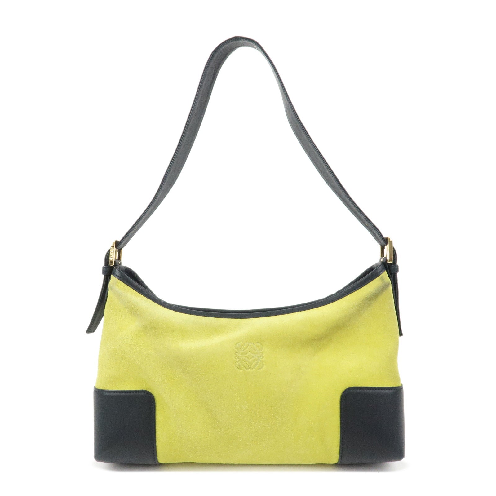 LOEWE Anagram Suede Leather Shoulder Bag Hand Bag Light Green Navy