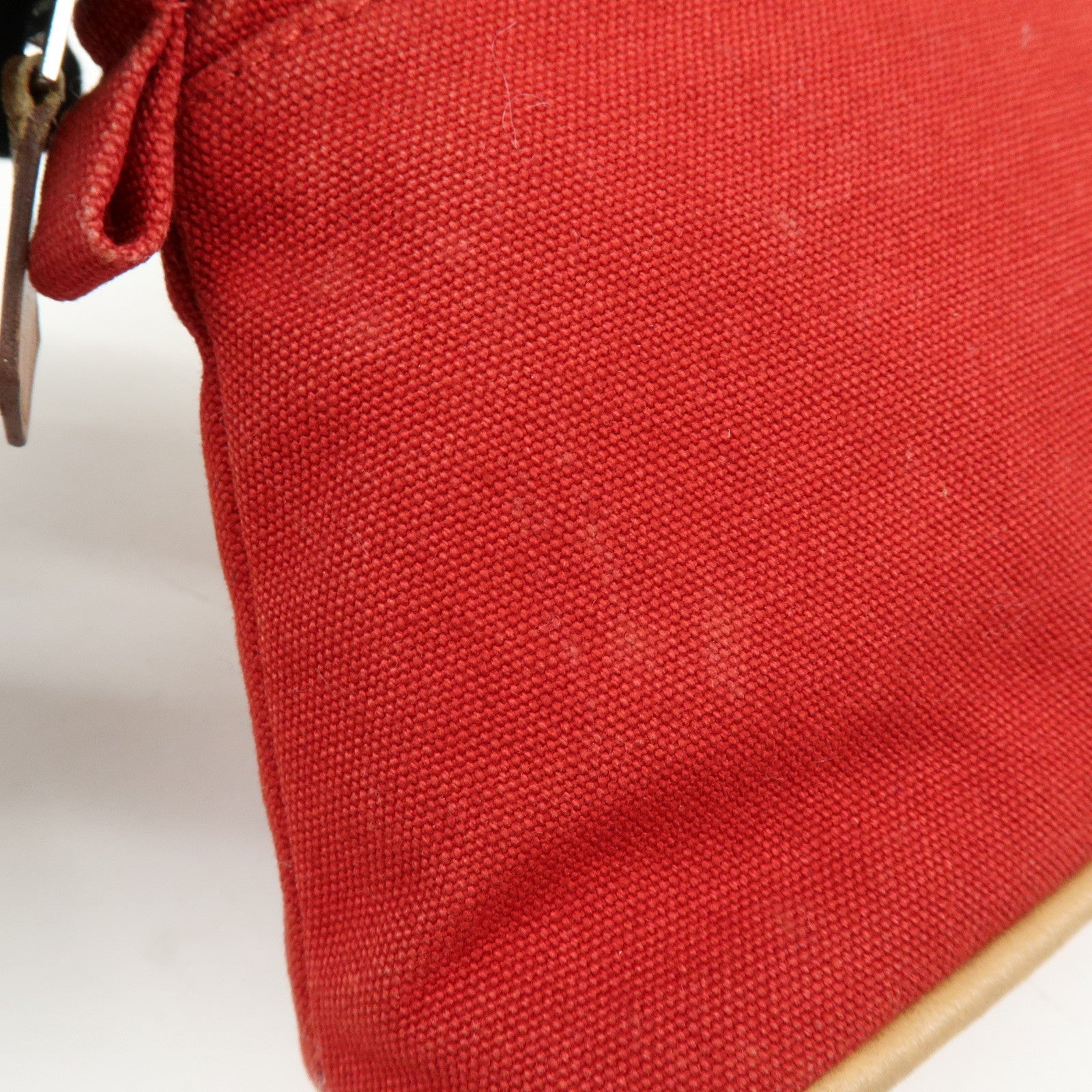 HERMES Bolide Cotton Leather Pouch Cosmetic Pouch Red