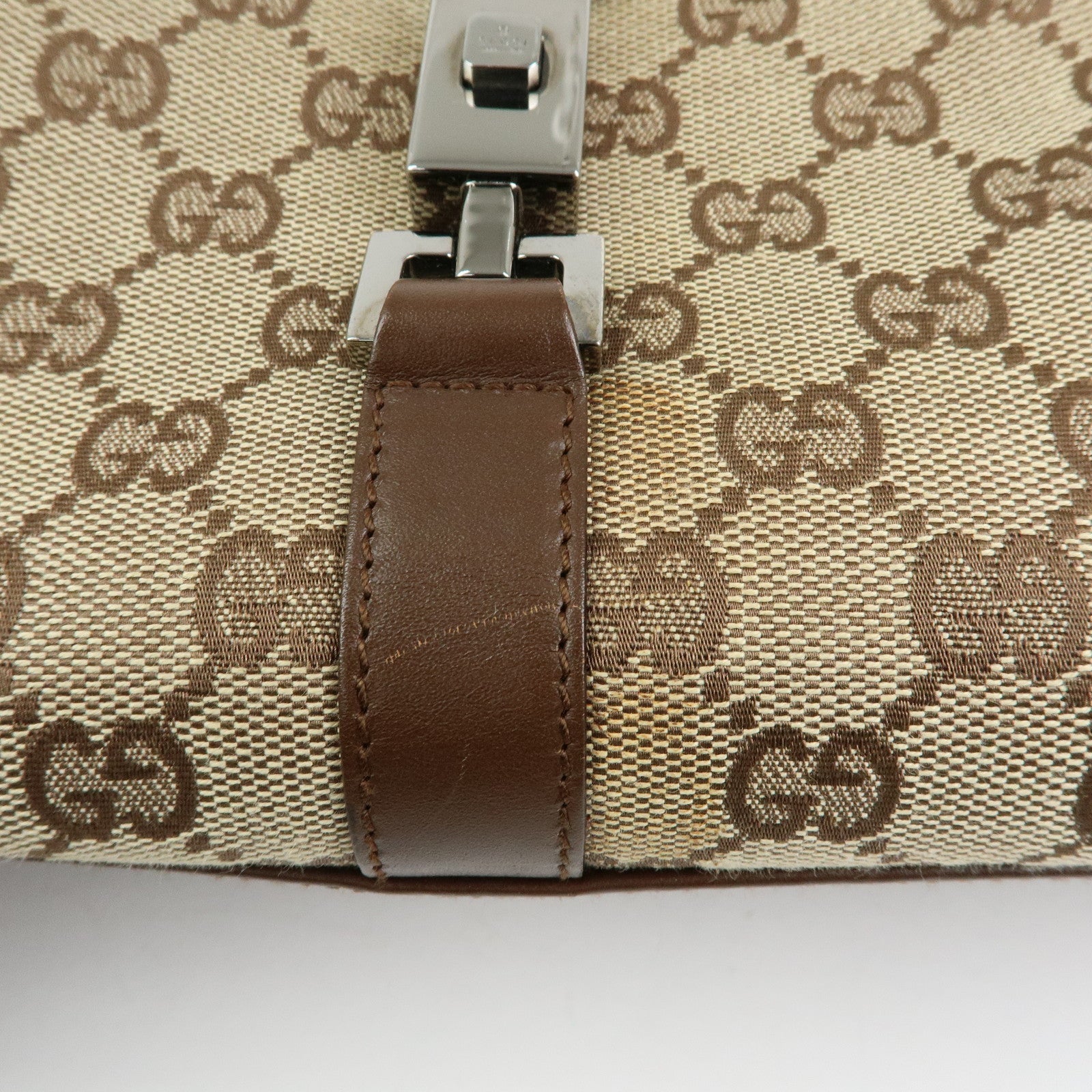 GUCCI Jackie GG Canvas Leather Shoulder Bag Beige Brown 01719