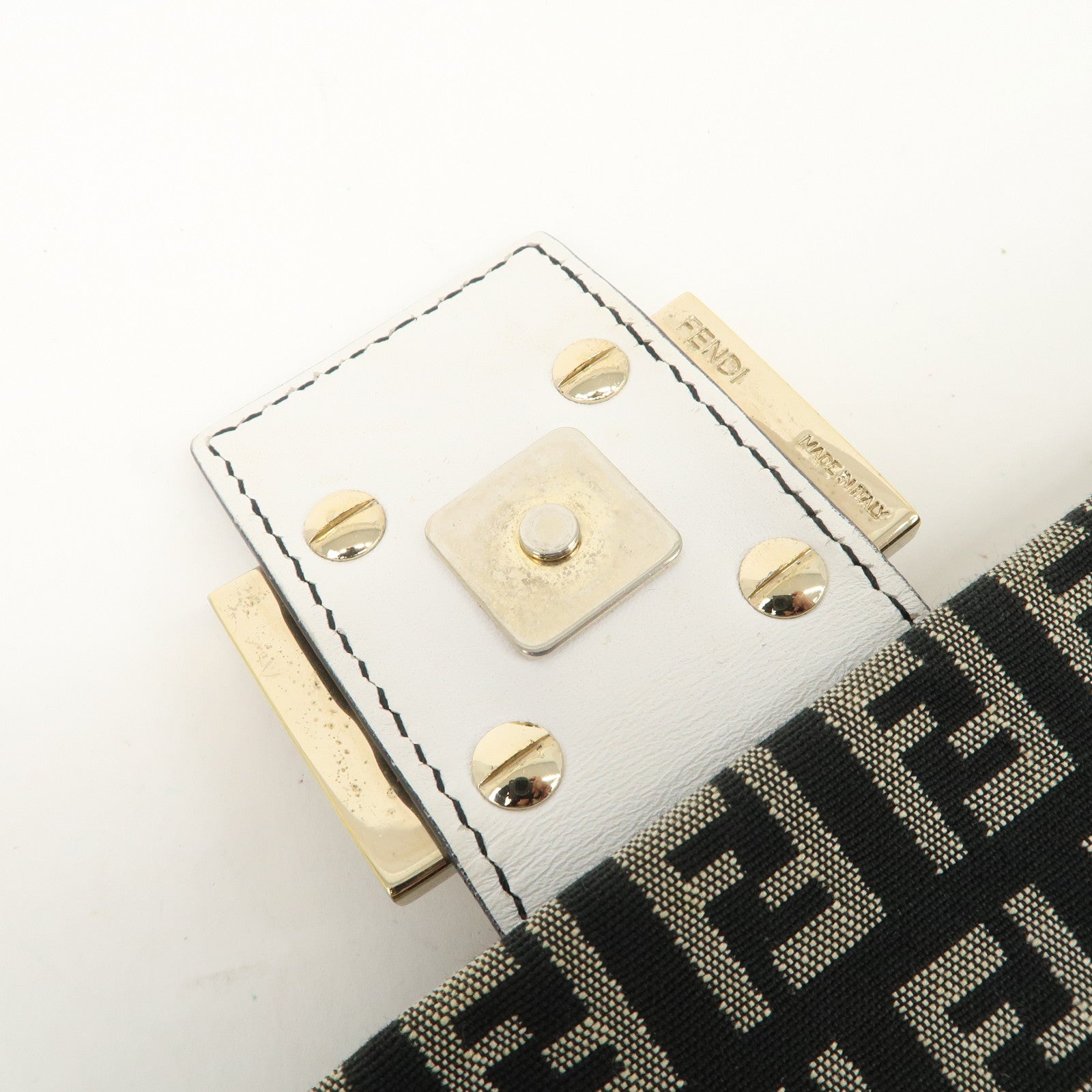 FENDI Mamma Baguette Zucchino Leather Canvas Shoulder Bag 8BR001 Used