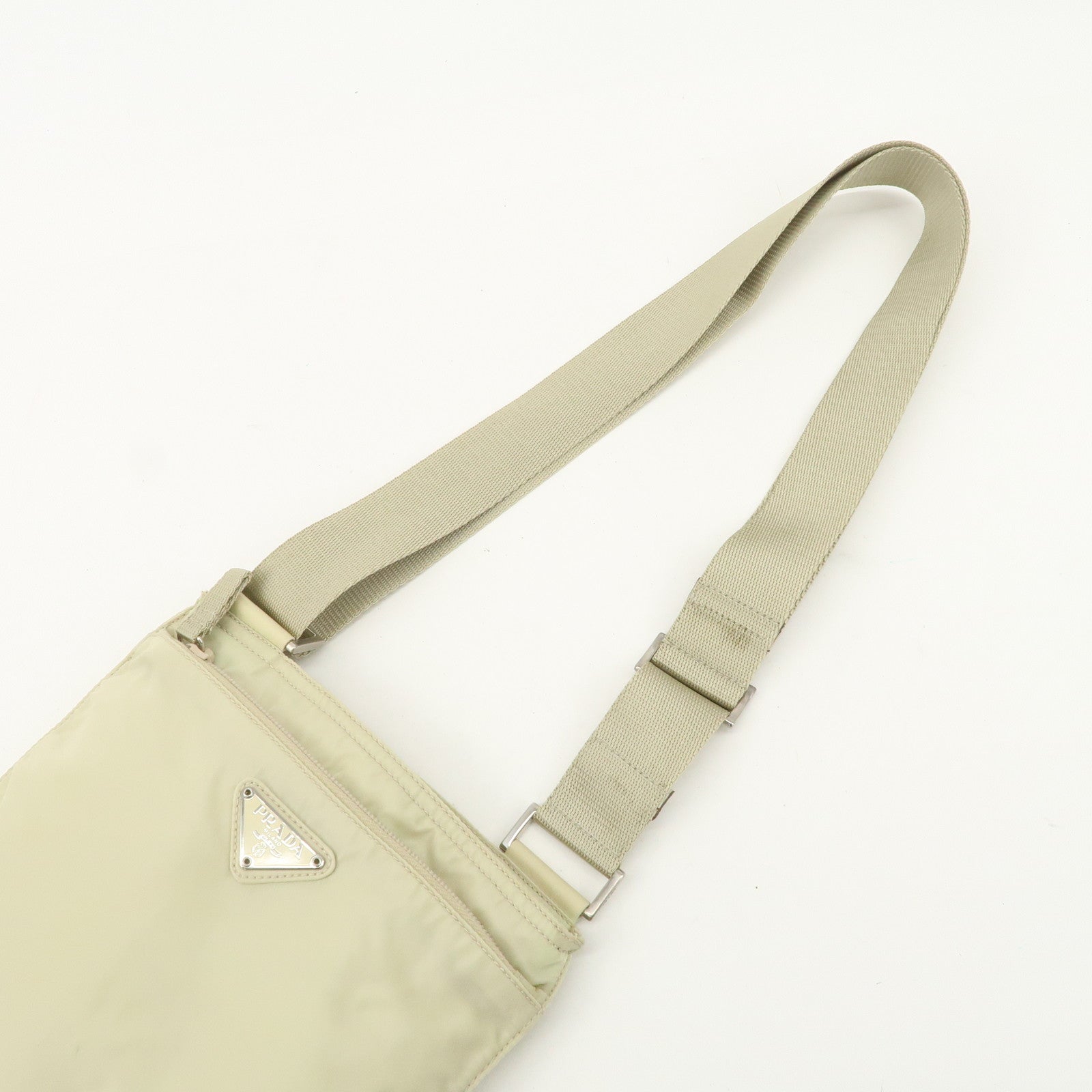 PRADA Triangle Logo Nylon Shoulder Bag Crossbody Bag Beige B7372 Used
