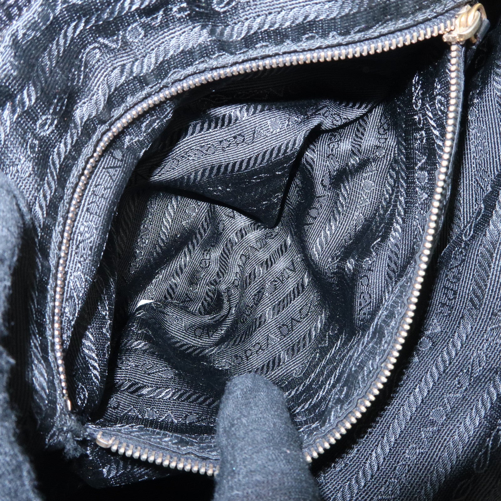 PRADA Triangle Logo Leather Nylon Hand Bag Shoulder Bag Black BR0141 Used