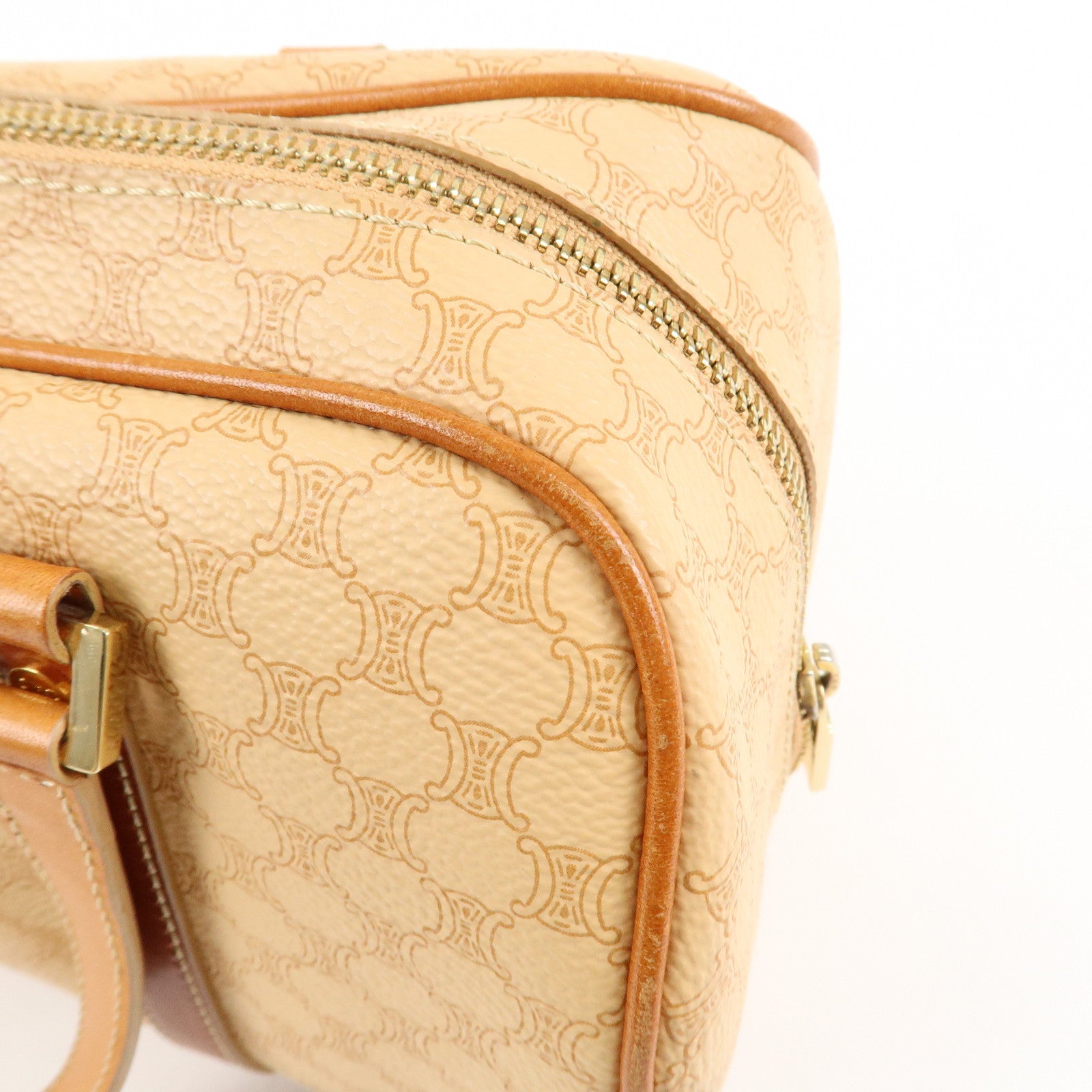 CELINE Macadam PVC Leather Mini Boston Bag Hand Bag Beige Used
