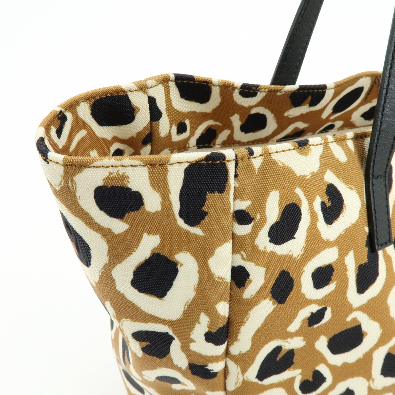 GUCCI Leopard Canvas Leather Tote Bag Hand Bag Beige Black 282439