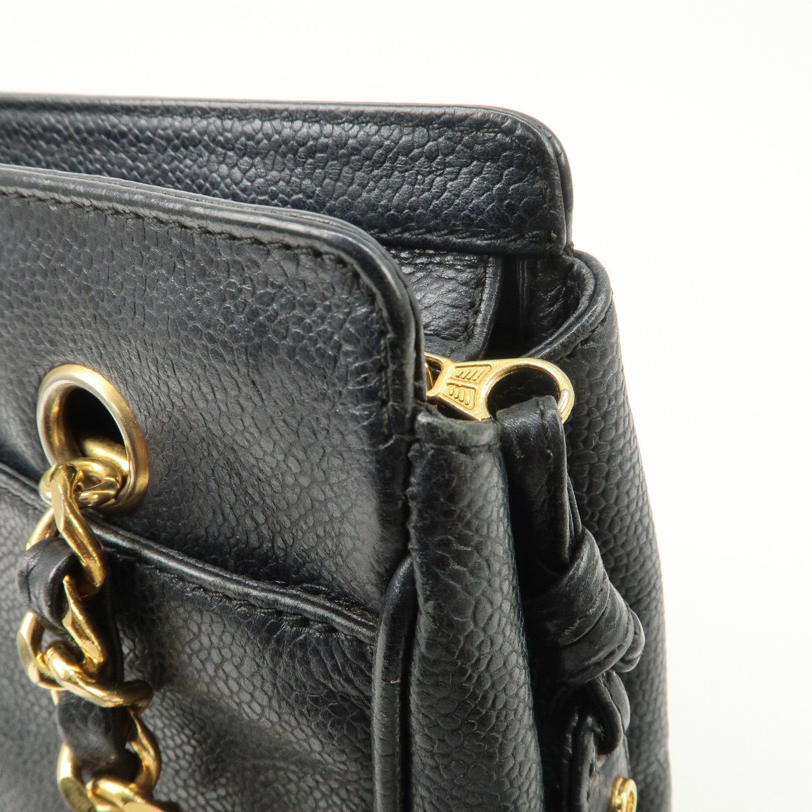 CHANEL Triple COCO Mark Caviarskin Chain Shoulder Bag Black