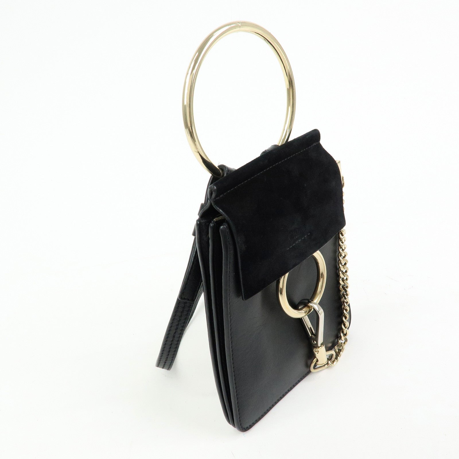 Chloe Faye Suede Leather Shoulder Bag Crossbody Bag Black Gold
