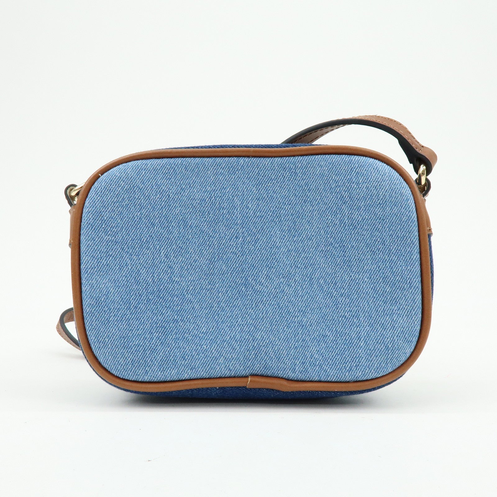 Chloe Denim Leather Canvas Shoulder Bag Crossbody Bag Brown Blue