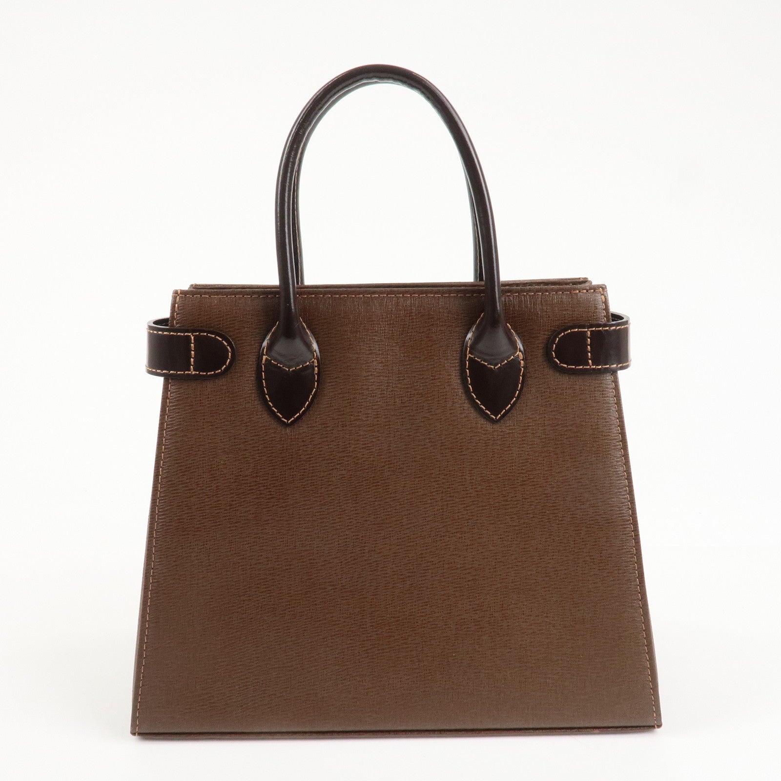 BURBERRY Leather Hand Bag Tote Bag Brown Gold Hardware Used
