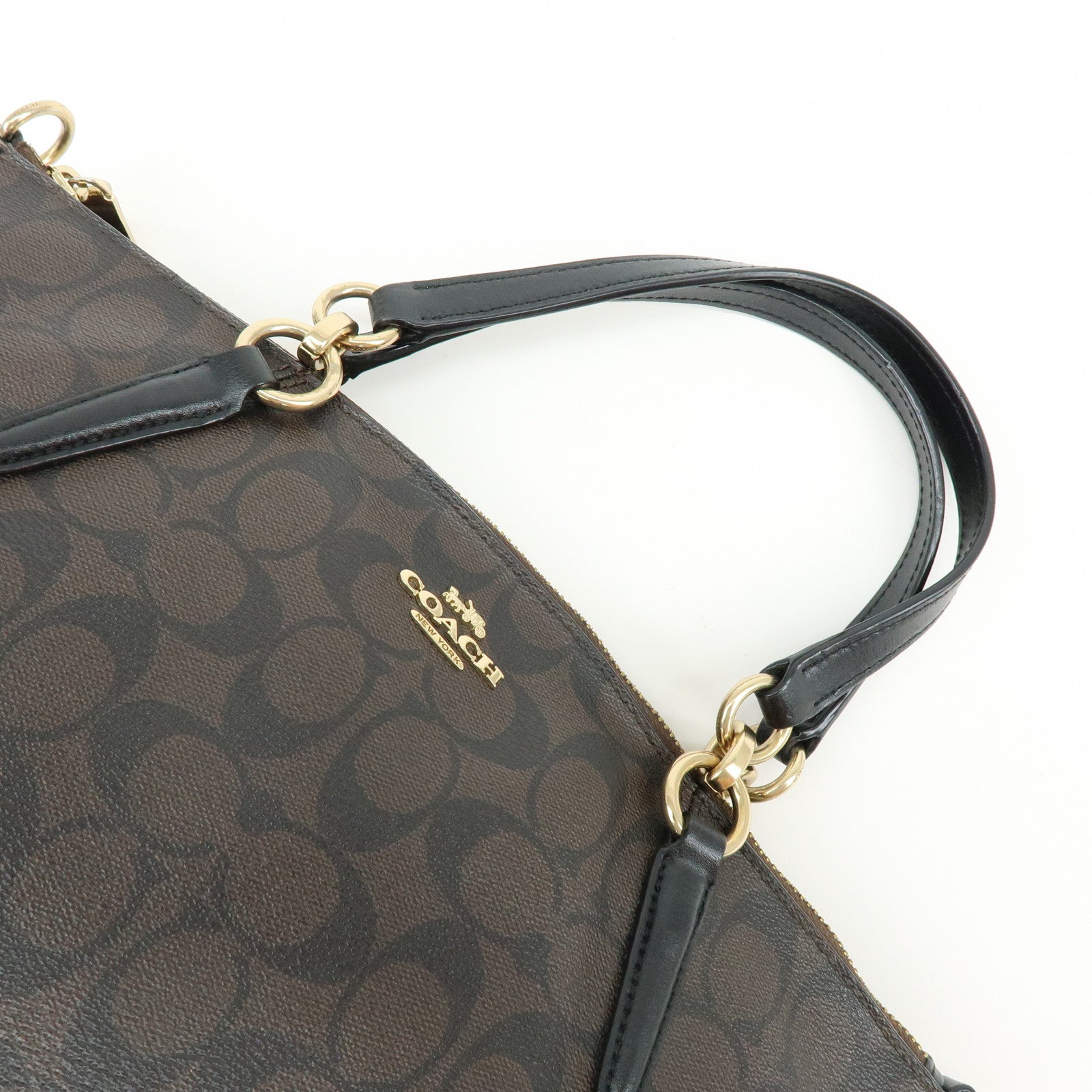 COACH Signature PVC Leather Tote Bag Hand Bag Brown