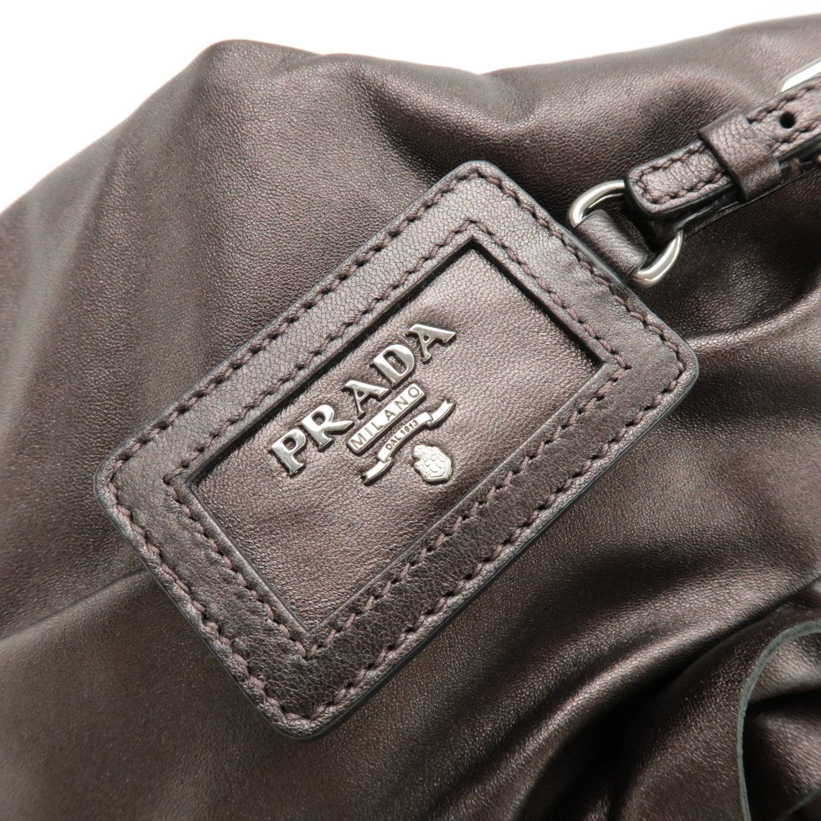 PRADA Nappa Leather Gathered Tote Bag Hand Bag Bronze BR3987 Used